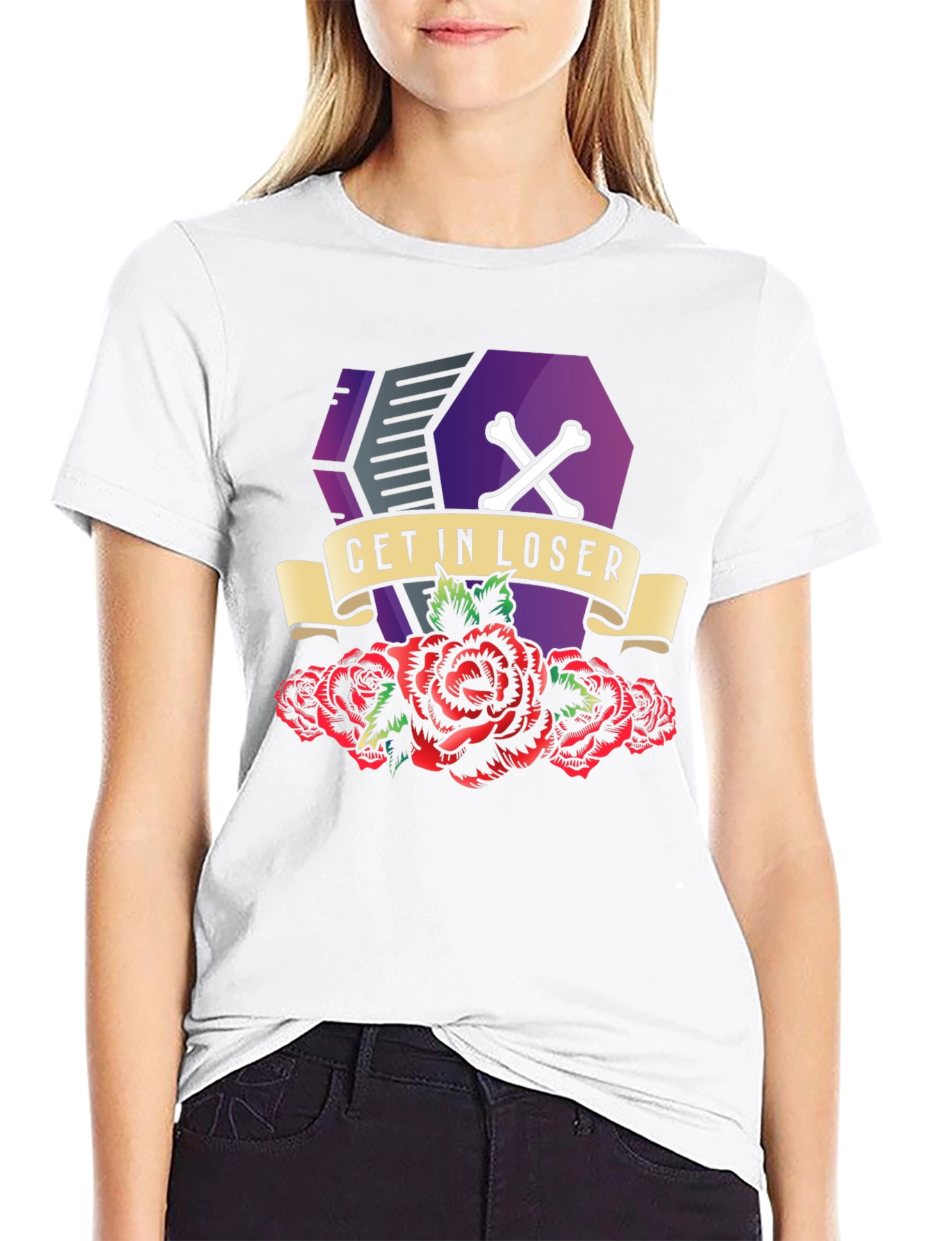 Get In Loser Coffin Roses T-Shirt