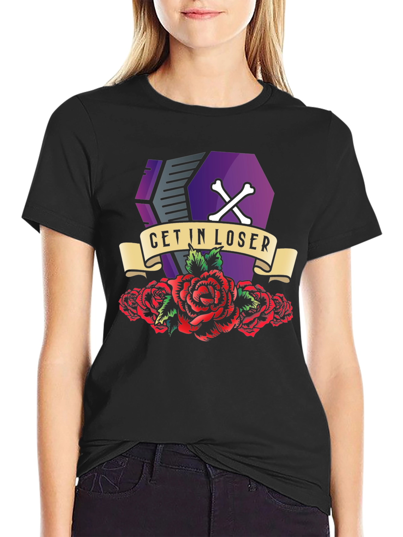 Get In Loser Coffin Roses T-Shirt