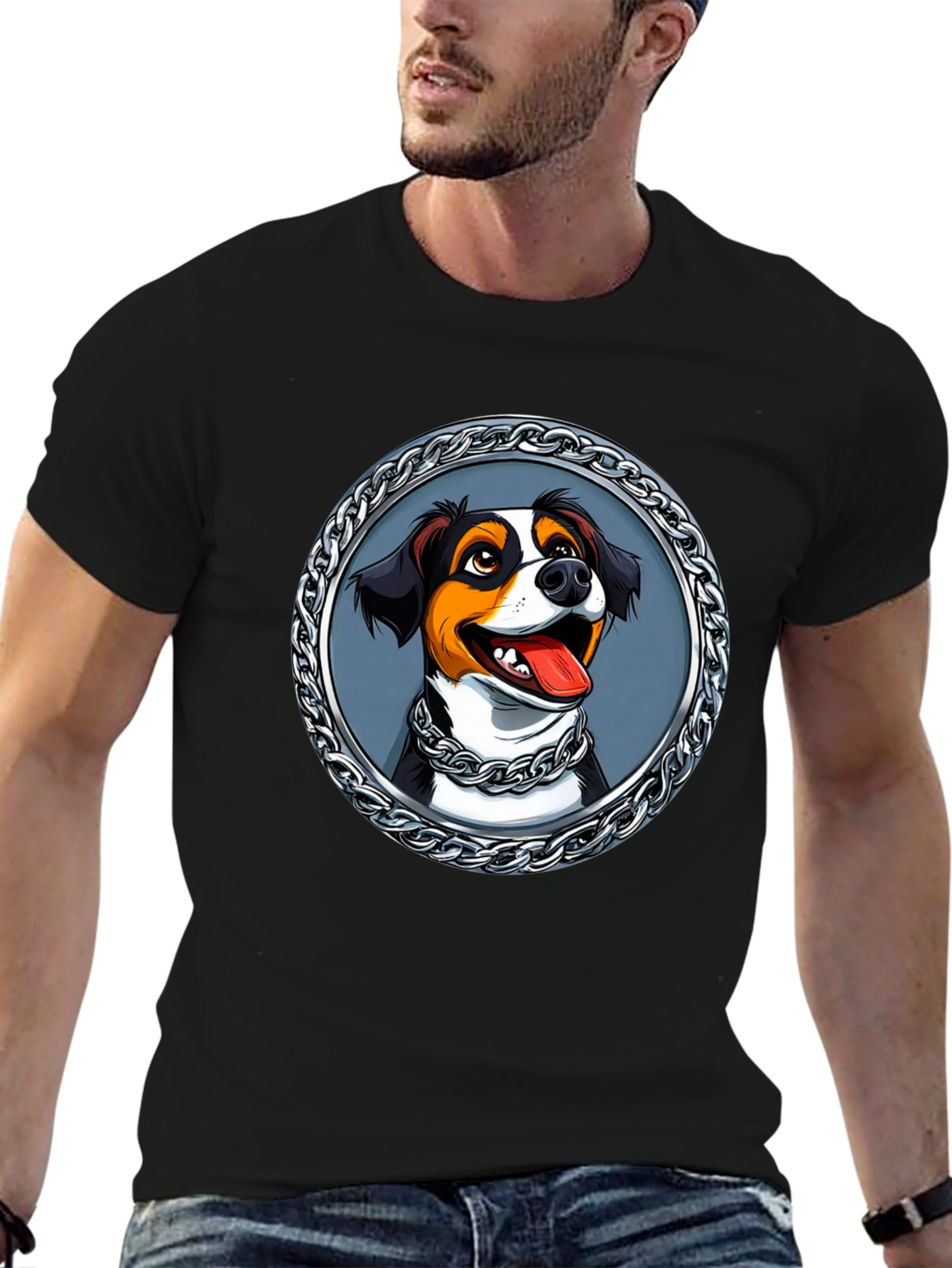 Dog Portrait T-Shirt - Chain Frame Design