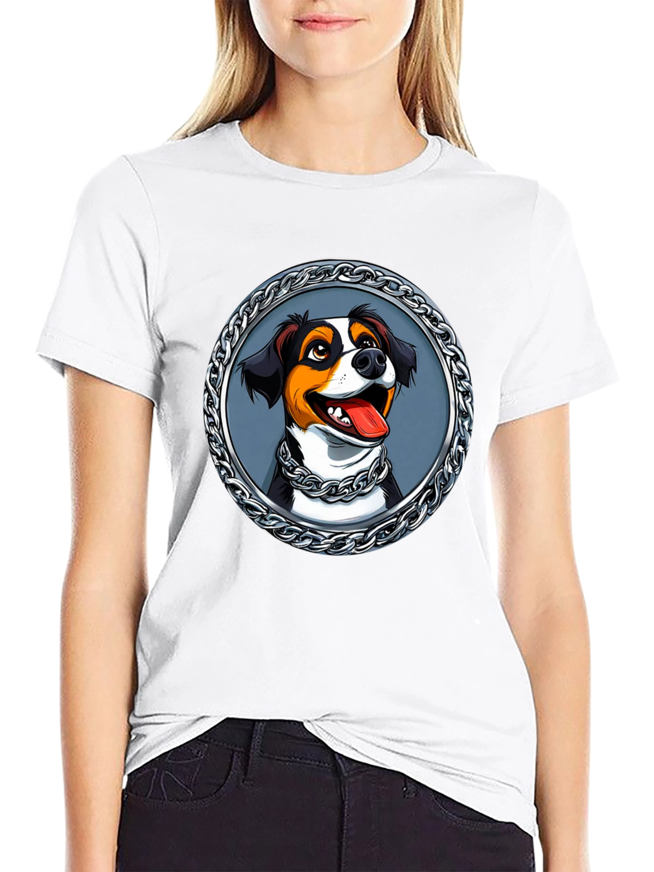 Dog Portrait T-Shirt - Chain Frame Design