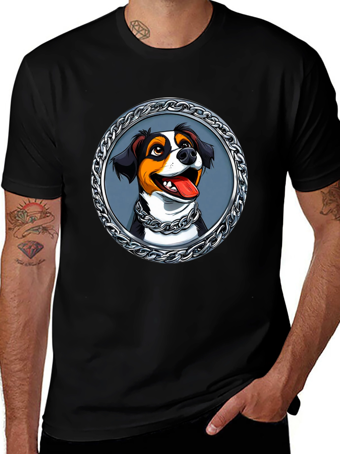 Dog Portrait T-Shirt - Chain Frame Design