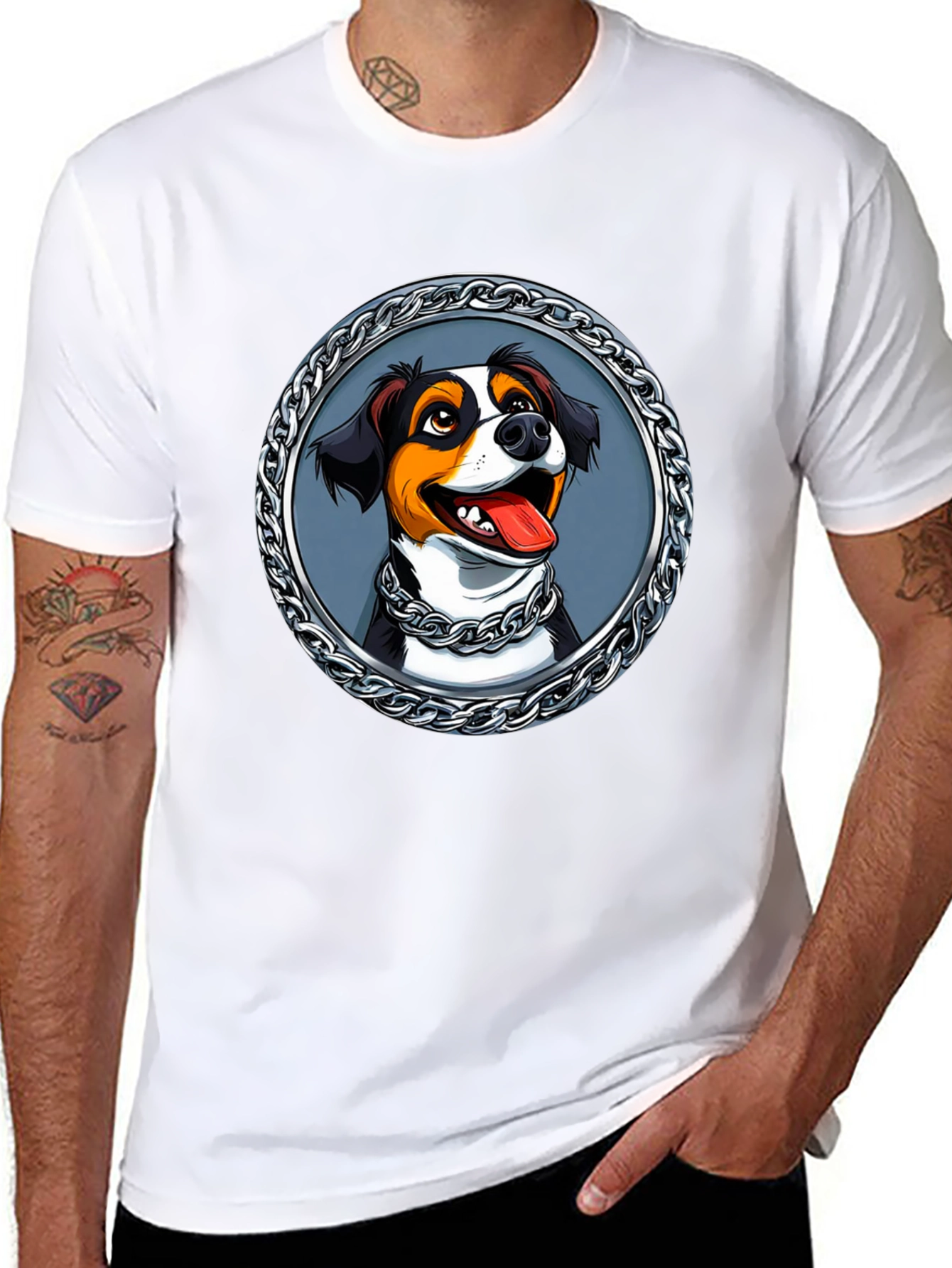 Dog Portrait T-Shirt - Chain Frame Design