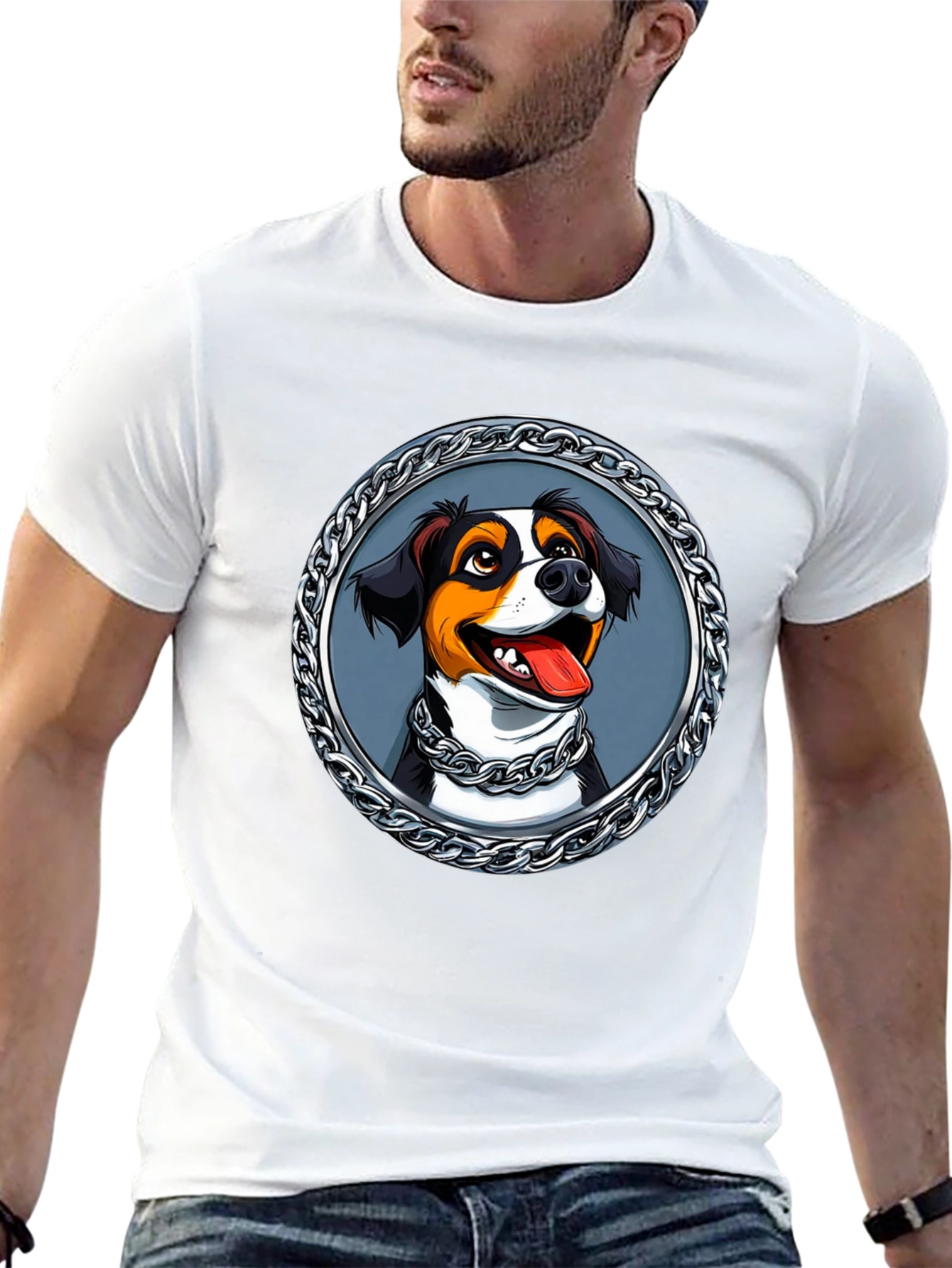 Dog Portrait T-Shirt - Chain Frame Design