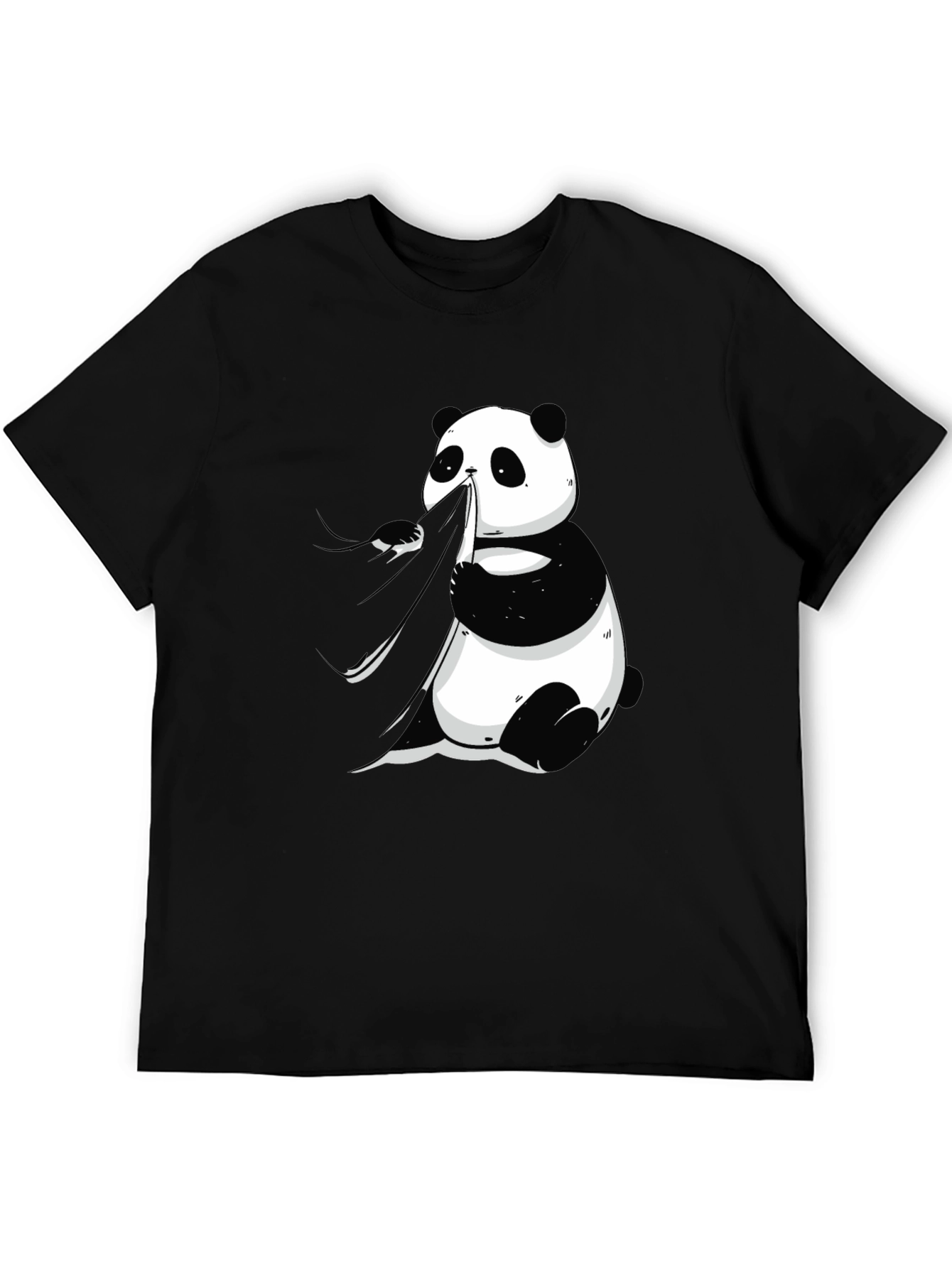 Panda Eating Bamboo Graphic Tee - Mens Black T-Shirt