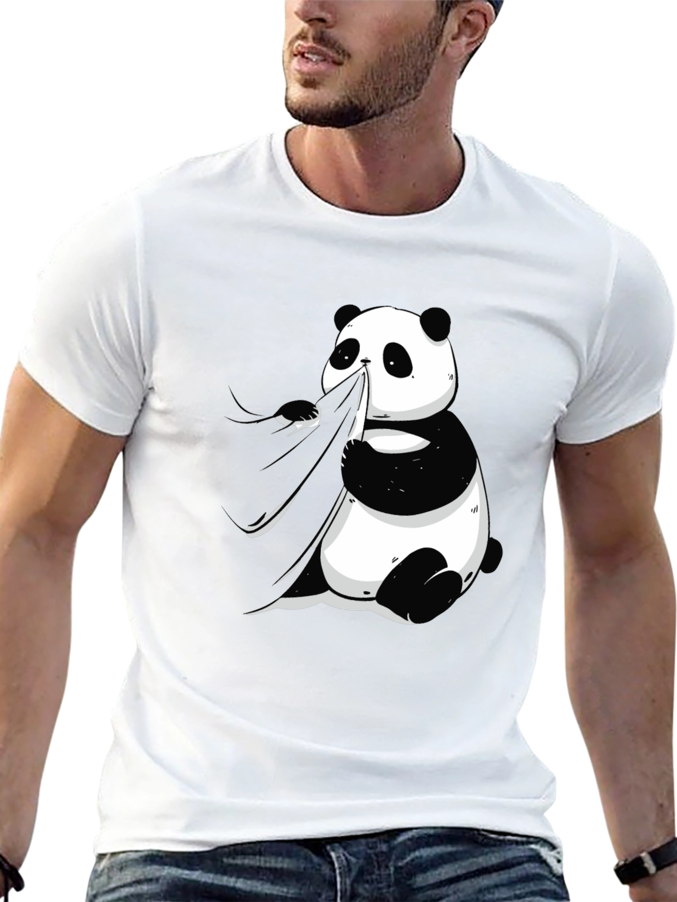Panda Eating Bamboo Graphic Tee - Mens Black T-Shirt