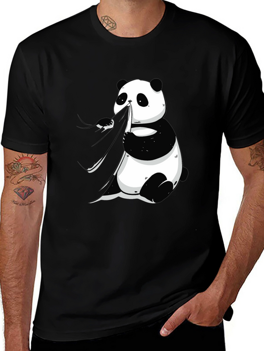 Panda Eating Bamboo Graphic Tee - Mens Black T-Shirt