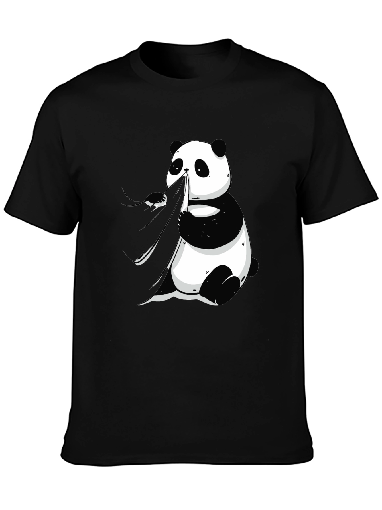 Panda Eating Bamboo Graphic Tee - Mens Black T-Shirt