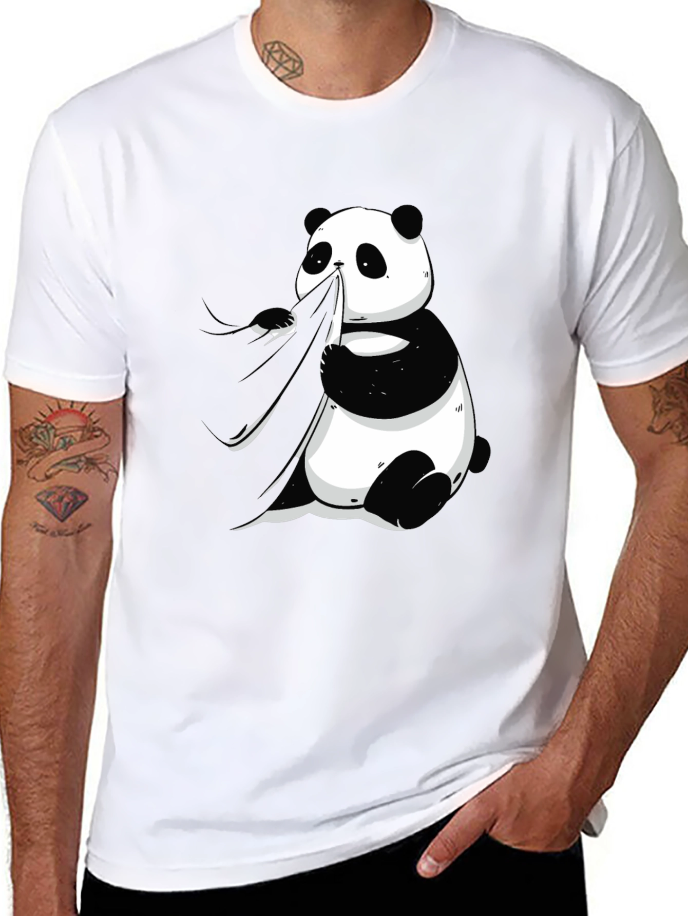 Panda Eating Bamboo Graphic Tee - Mens Black T-Shirt