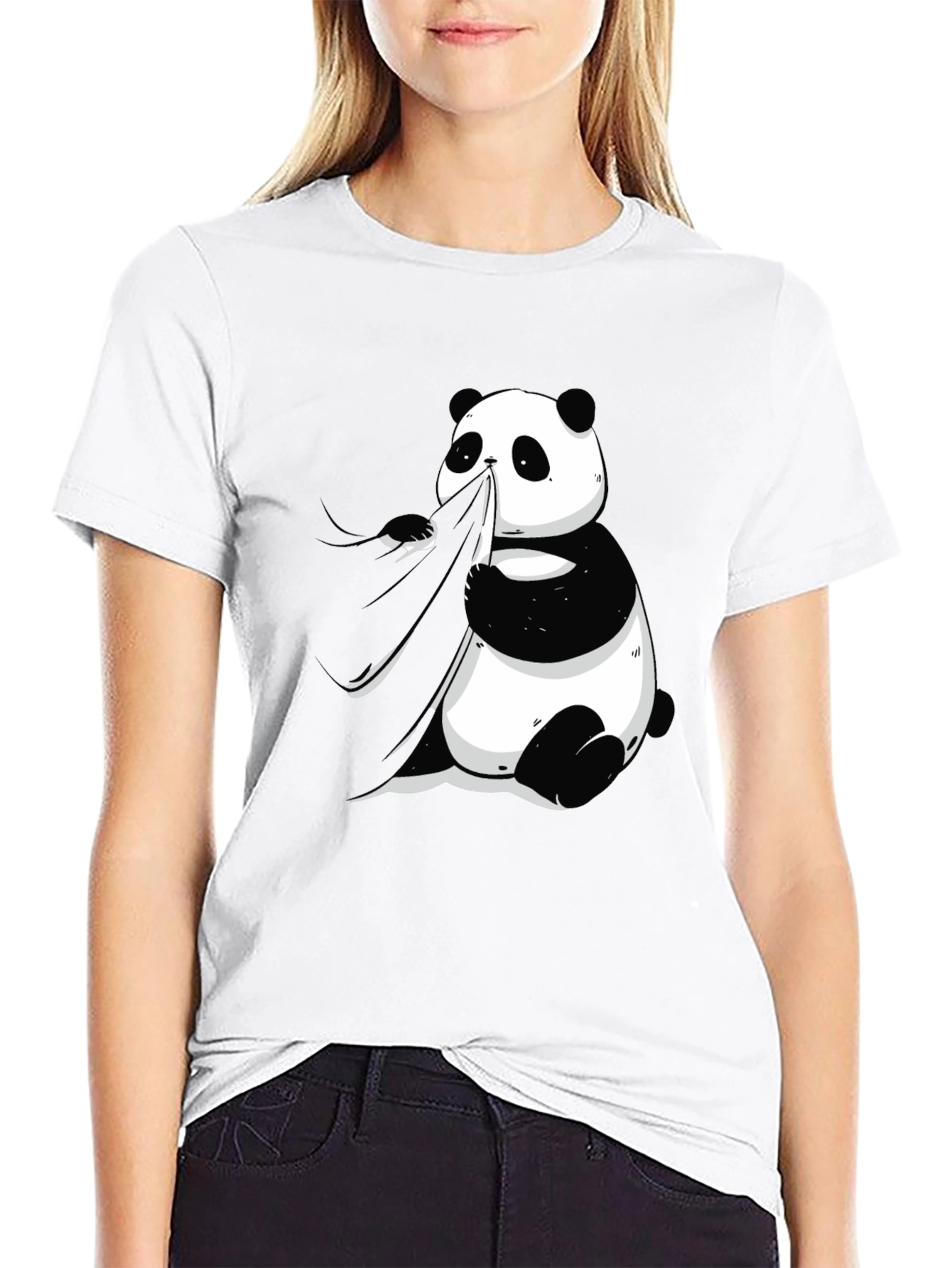 Panda Eating Bamboo Graphic Tee - Mens Black T-Shirt