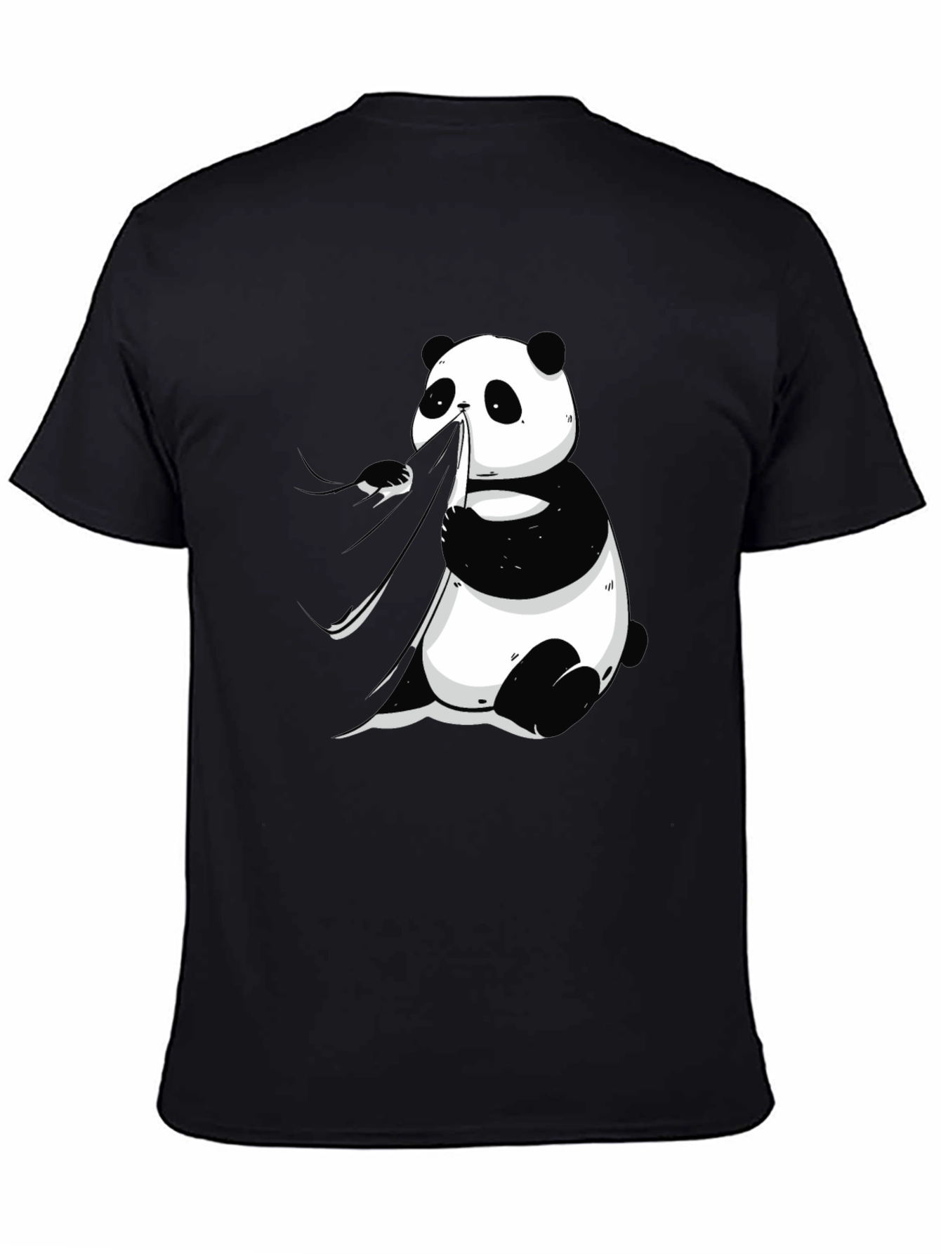 Panda Eating Bamboo Graphic Tee - Mens Black T-Shirt
