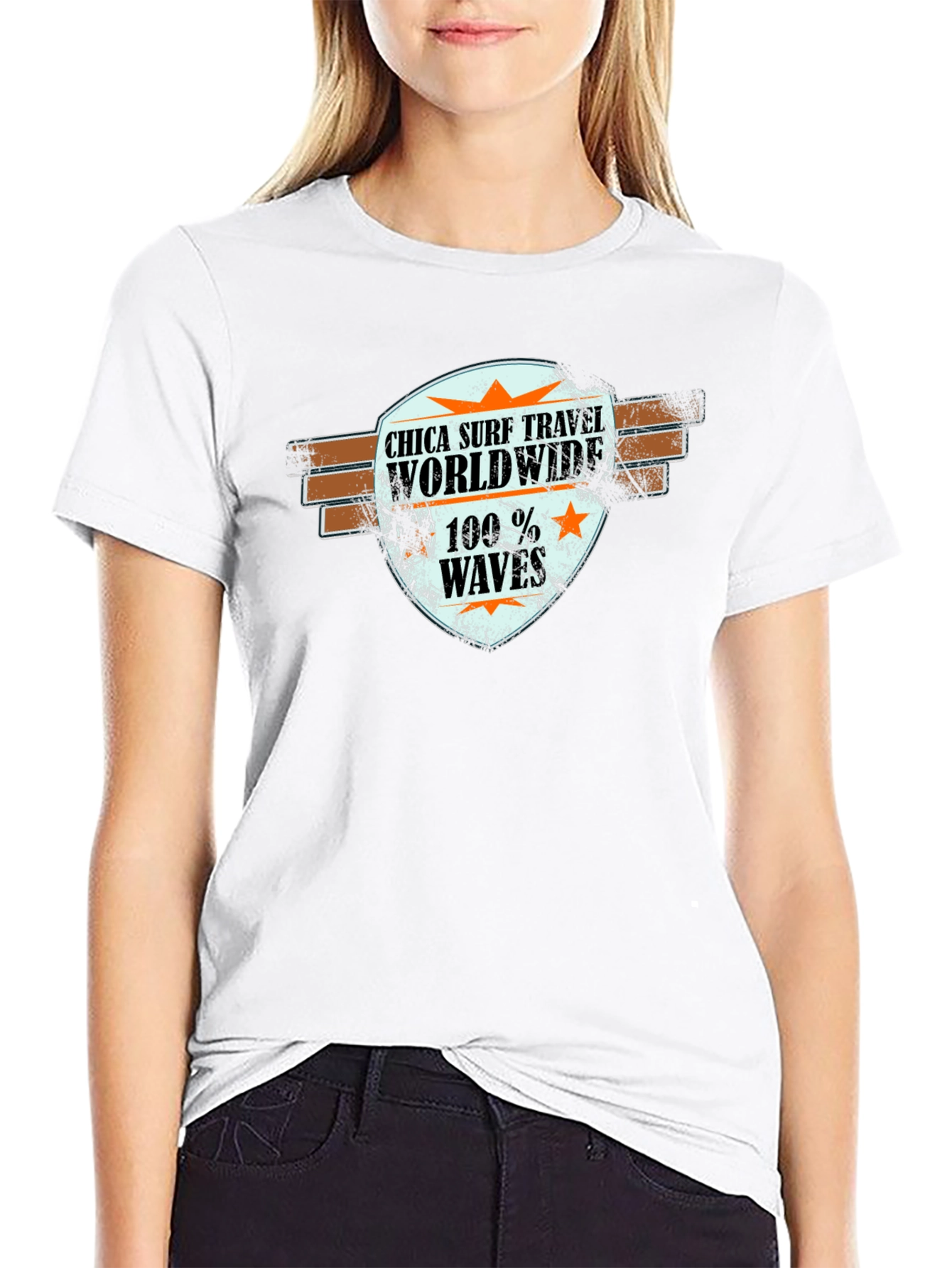 Chica Surf Travel Worldwide Black T-Shirt