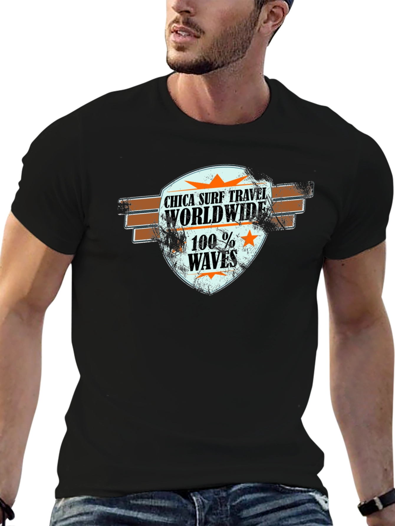 Chica Surf Travel Worldwide Black T-Shirt