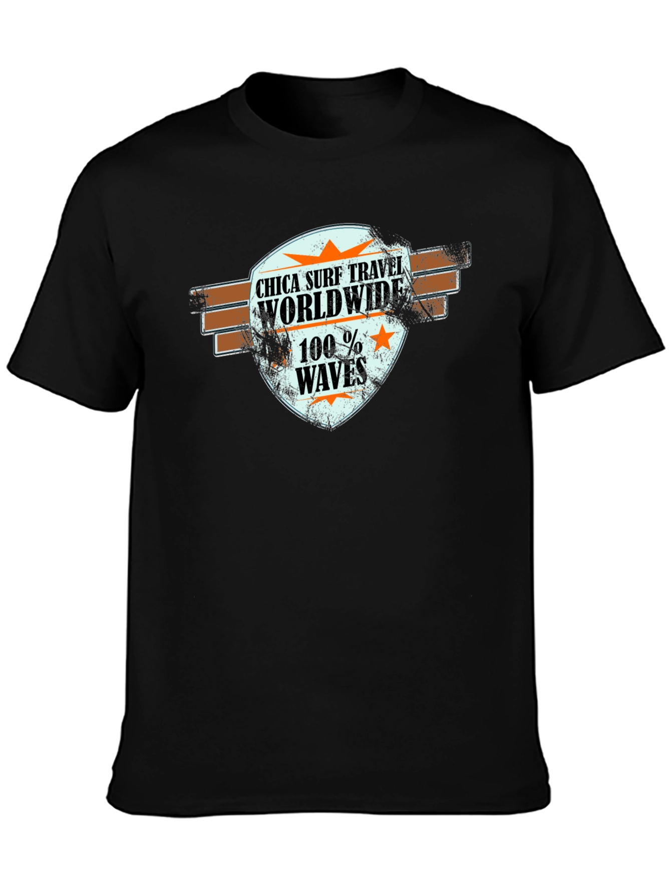 Chica Surf Travel Worldwide Black T-Shirt