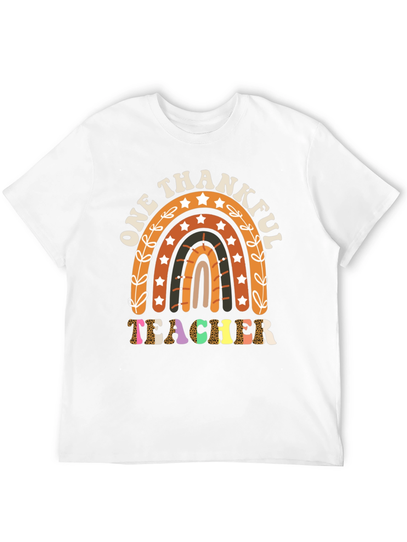 One Thankful Teacher T-Shirt Fall Rainbow Tee