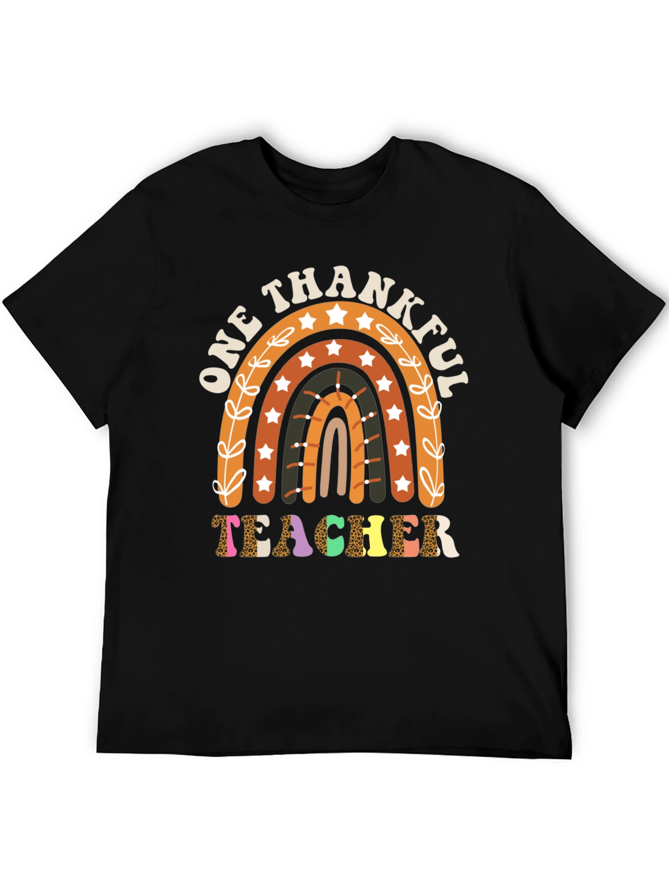 One Thankful Teacher T-Shirt Fall Rainbow Tee