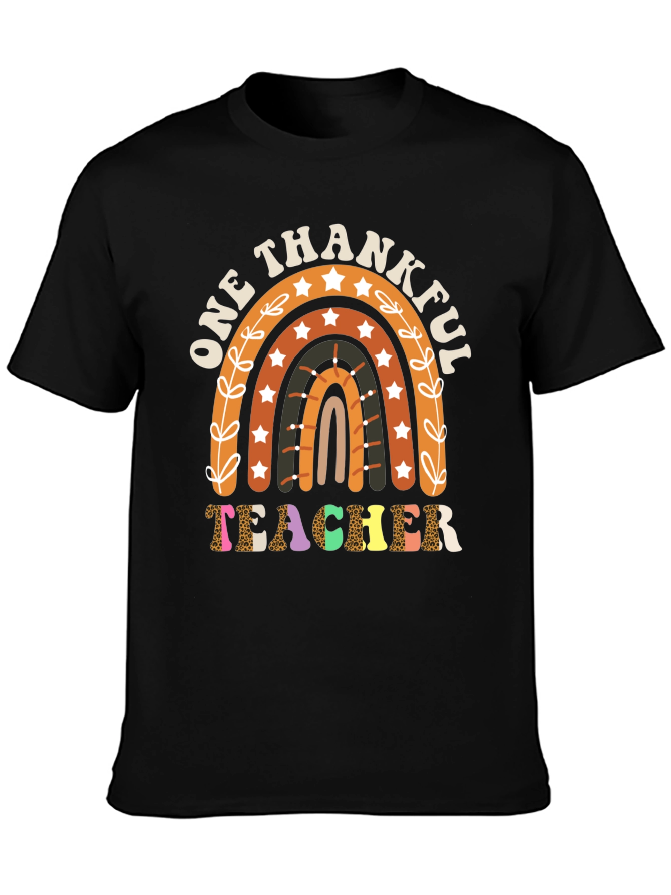 One Thankful Teacher T-Shirt Fall Rainbow Tee