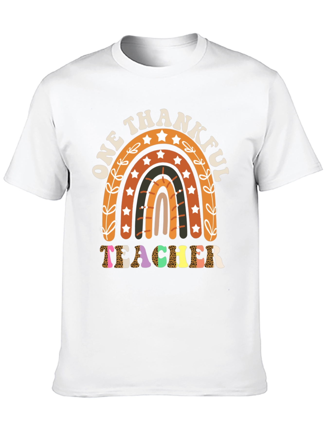 One Thankful Teacher T-Shirt Fall Rainbow Tee
