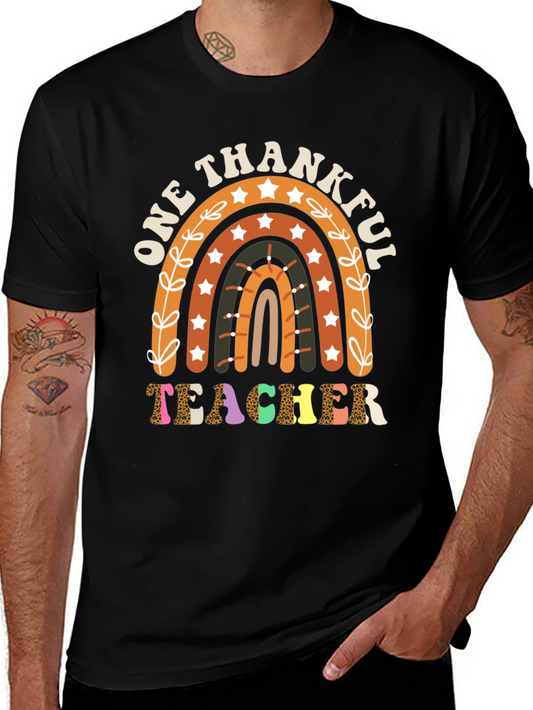 One Thankful Teacher T-Shirt Fall Rainbow Tee