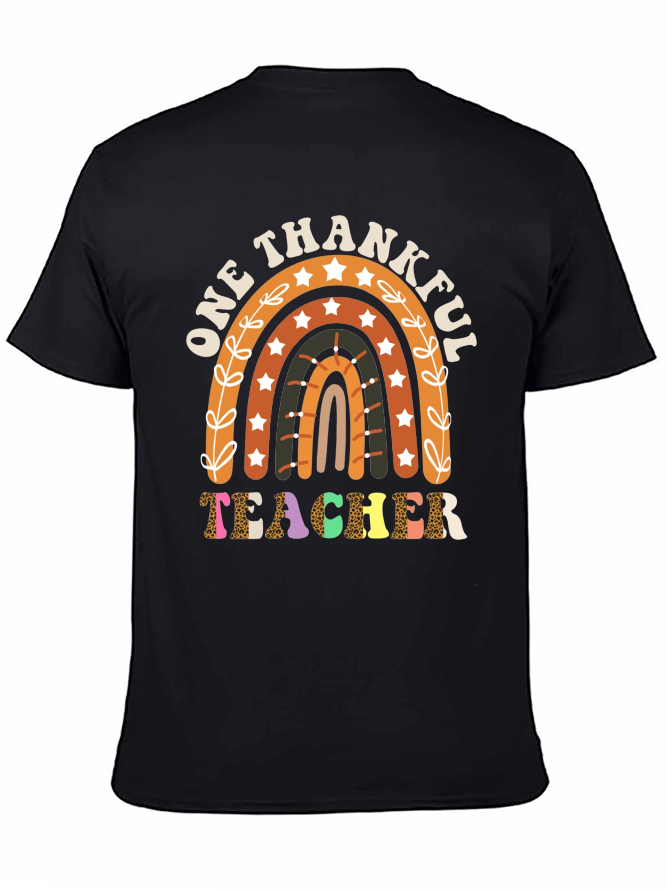 One Thankful Teacher T-Shirt Fall Rainbow Tee