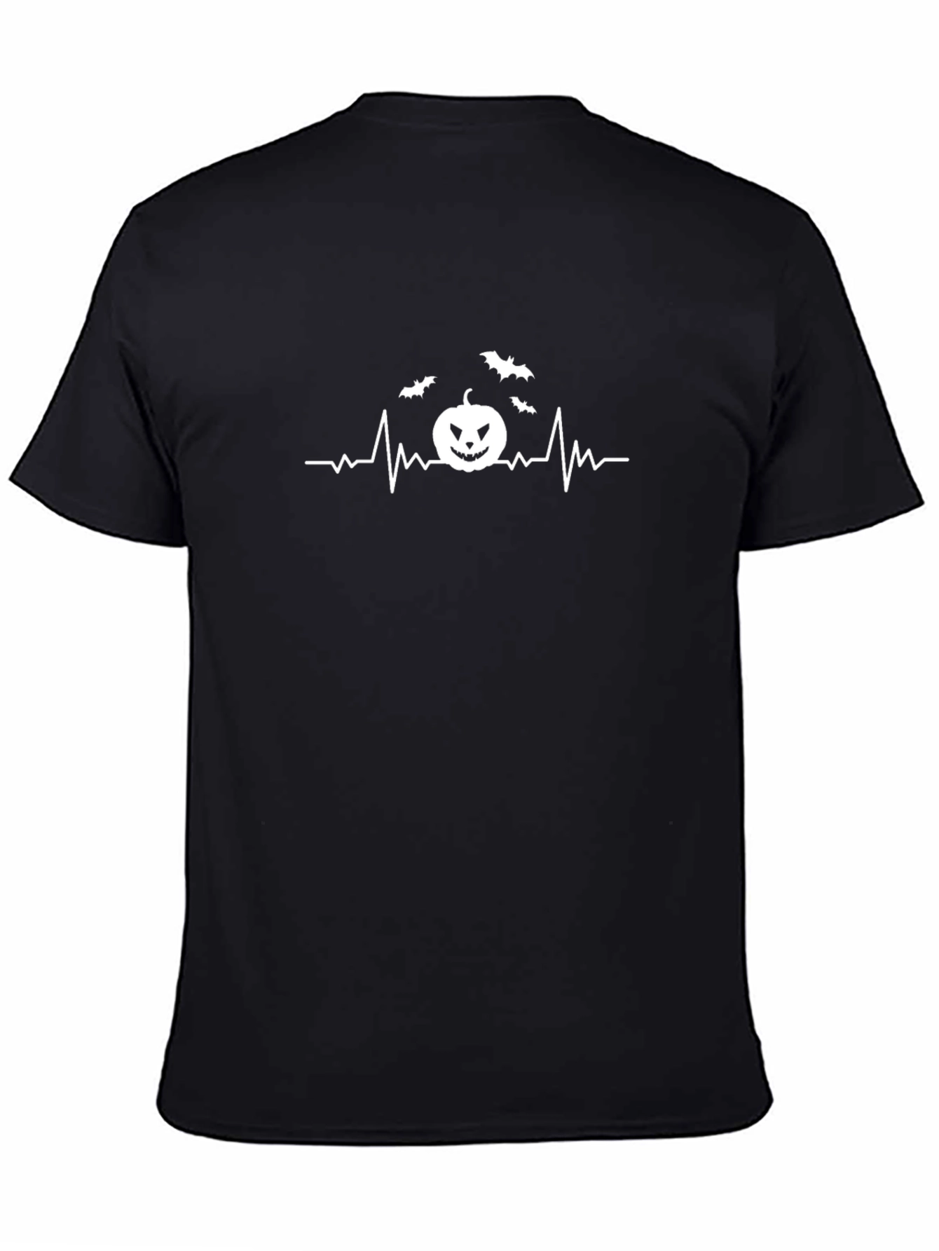 Halloween Heartbeat T-Shirt - Spooky Bat & Pumpkin Design