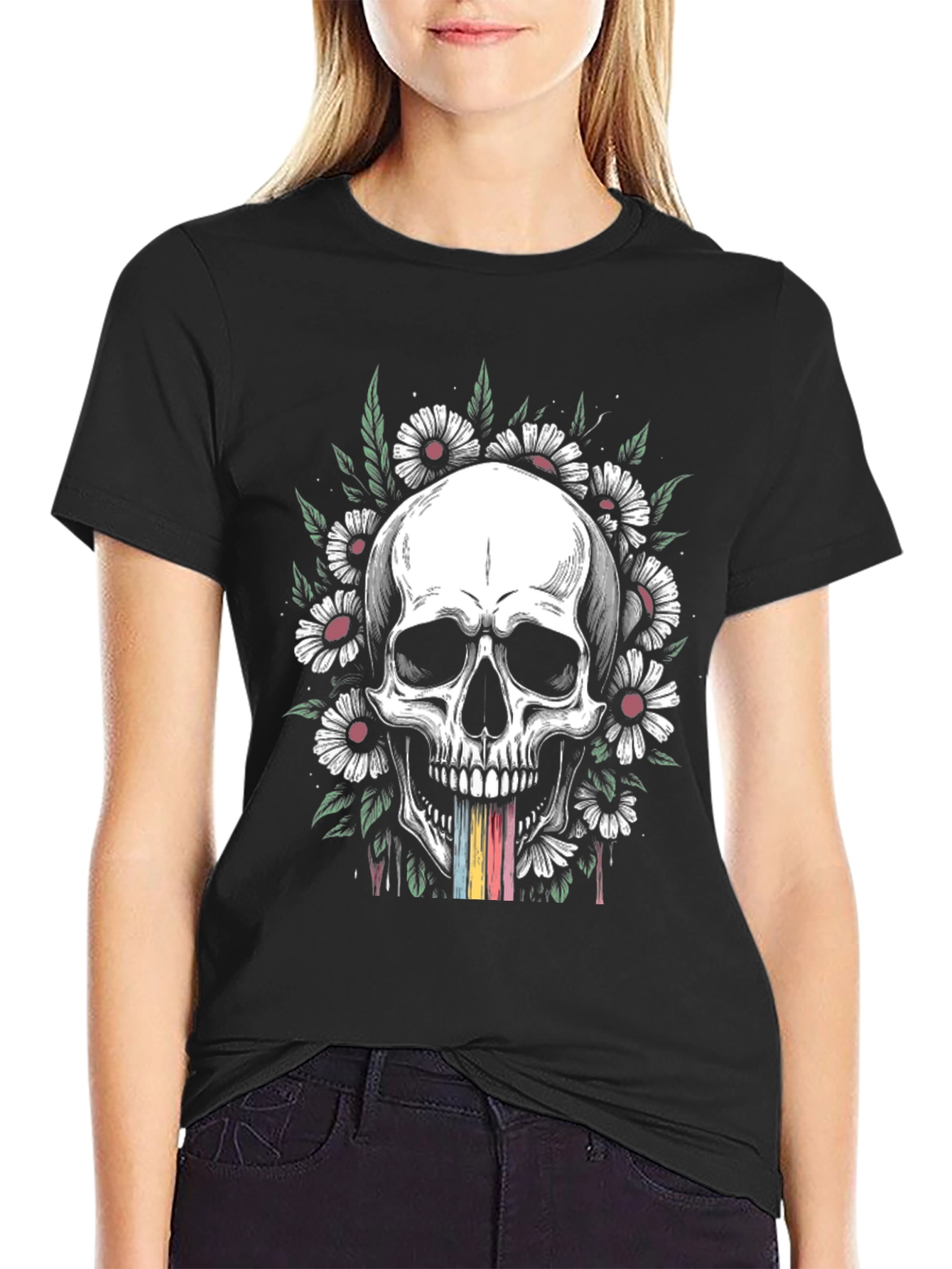 Skull & Daisy Graphic T-Shirt - Unique Design