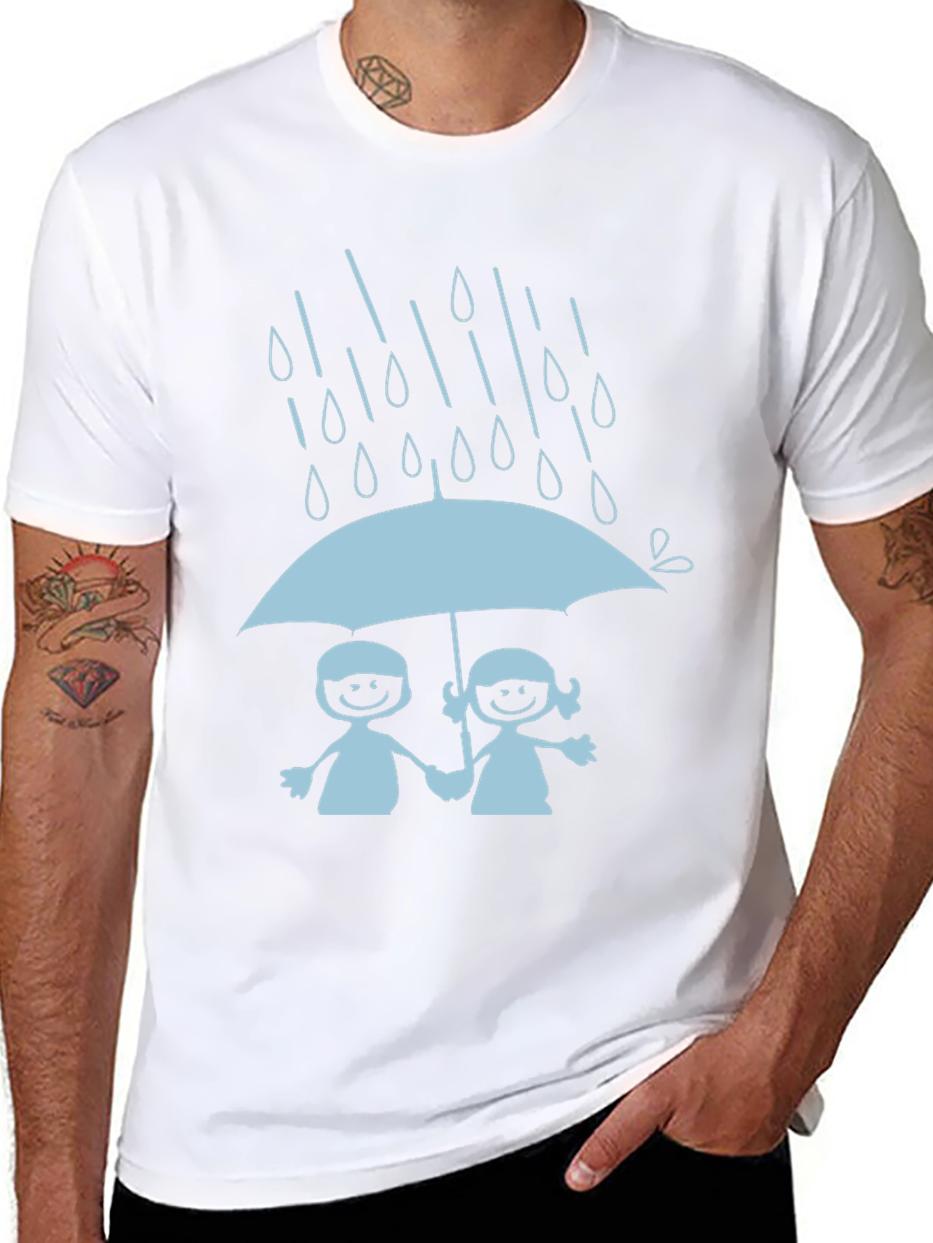Cute Couple Under Umbrella Black T-Shirt