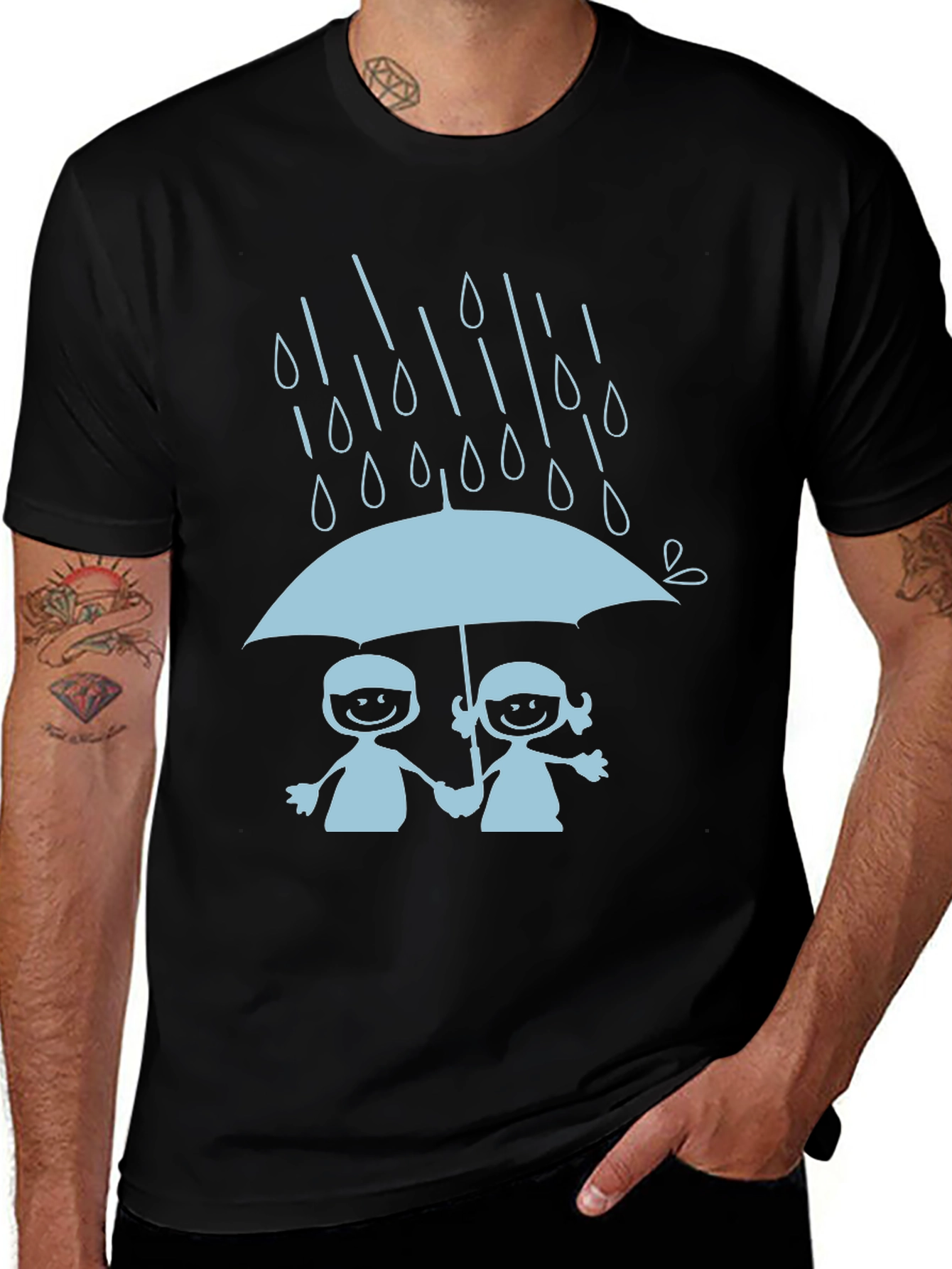 Cute Couple Under Umbrella Black T-Shirt