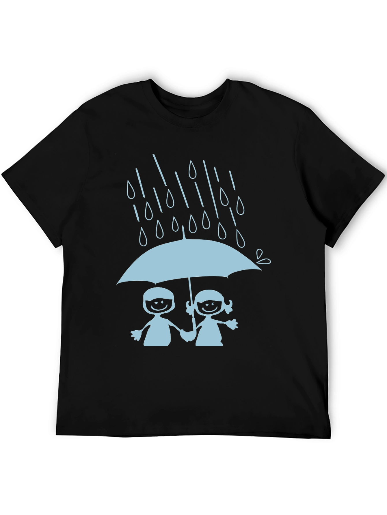 Cute Couple Under Umbrella Black T-Shirt