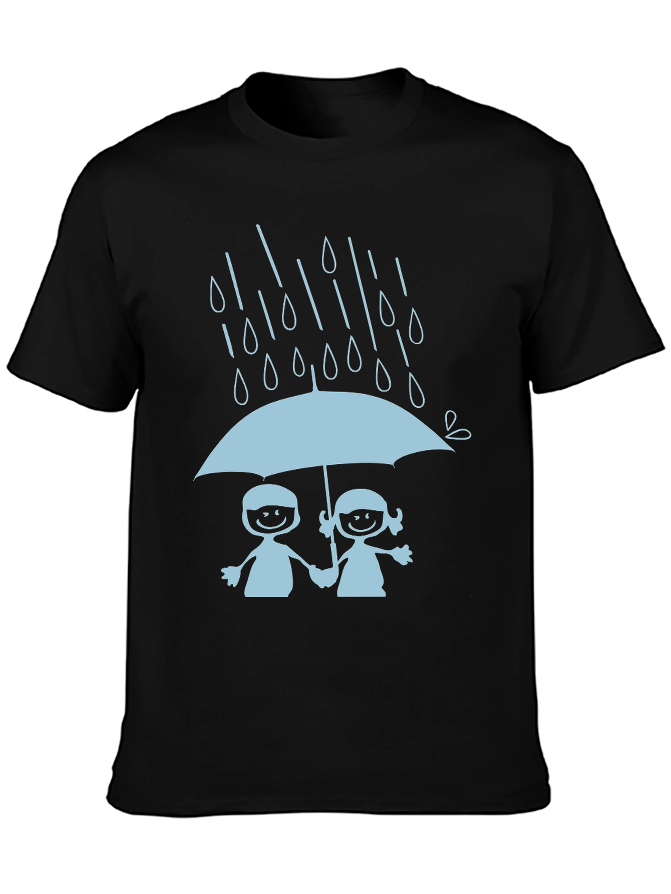 Cute Couple Under Umbrella Black T-Shirt
