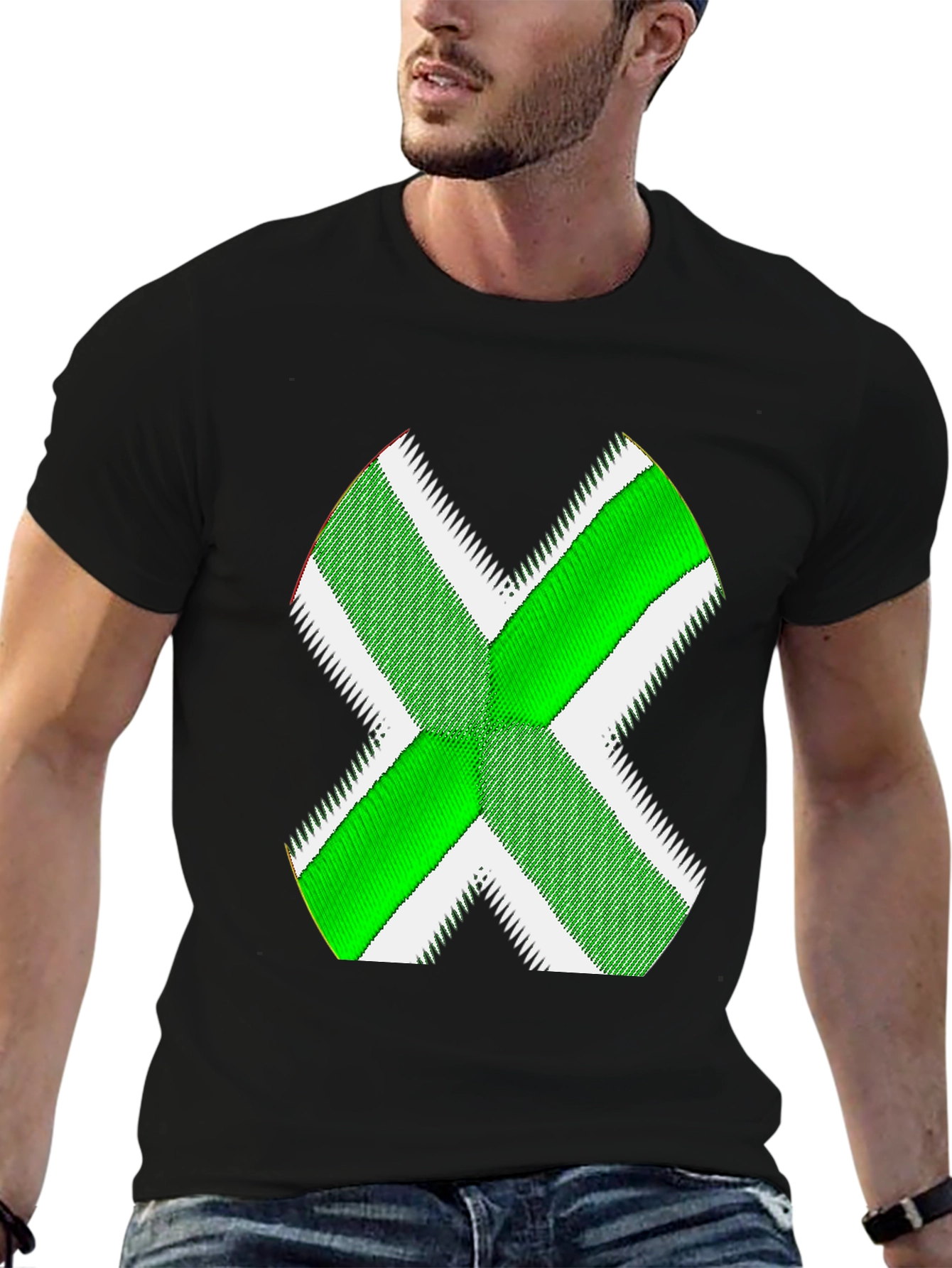 Green X Graphic Black T-Shirt