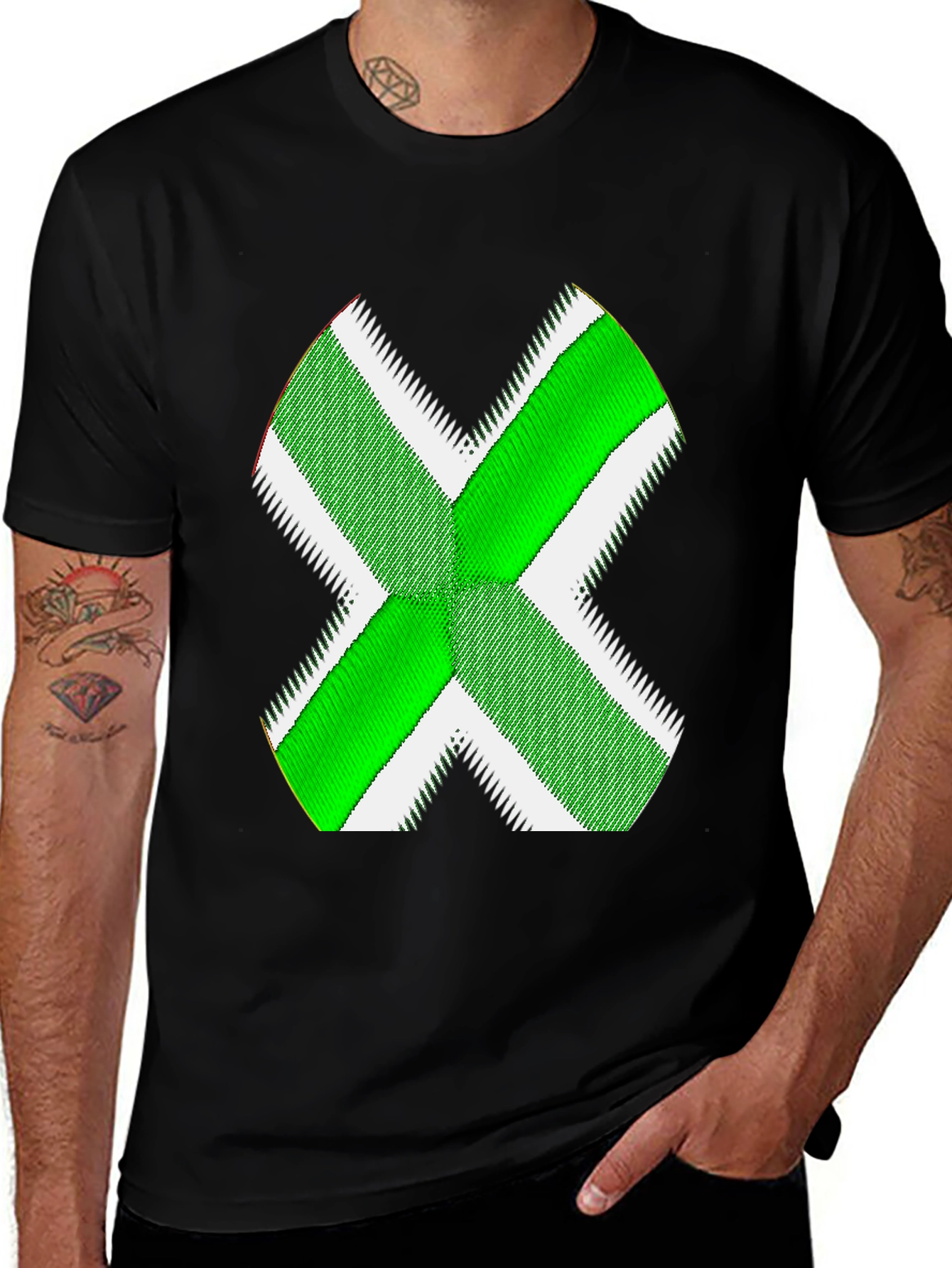 Green X Graphic Black T-Shirt