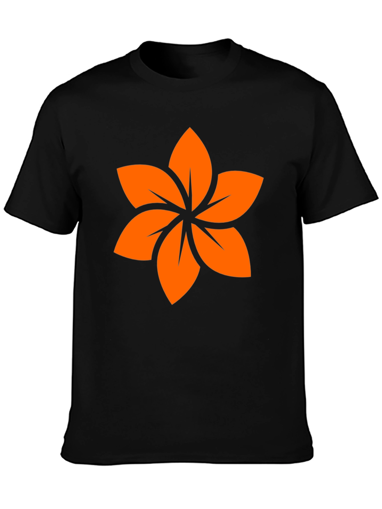 Black T-Shirt with Orange Floral Design