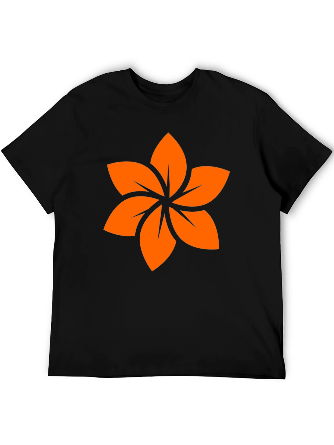 Black T-Shirt with Orange Floral Design