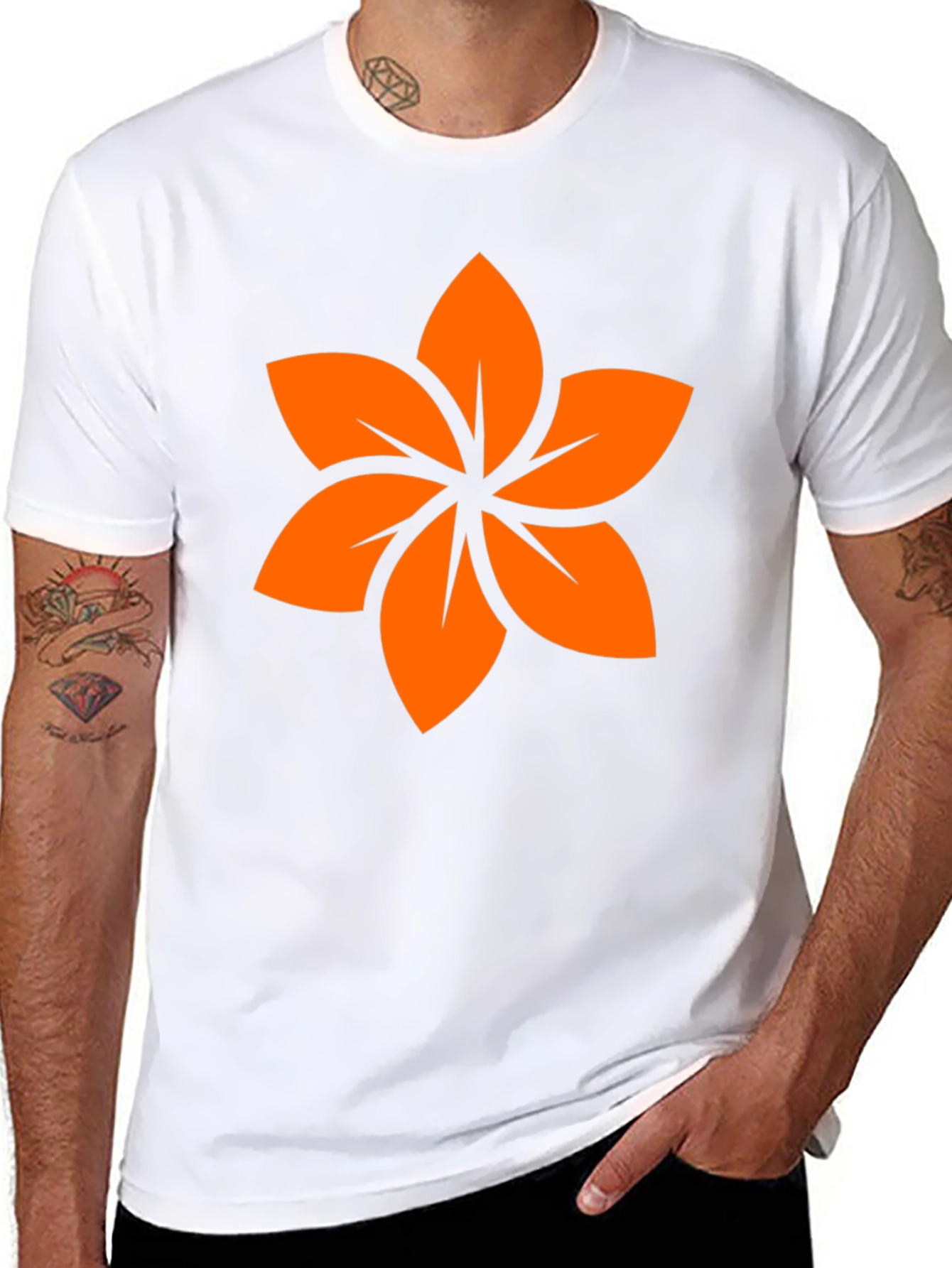 Black T-Shirt with Orange Floral Design