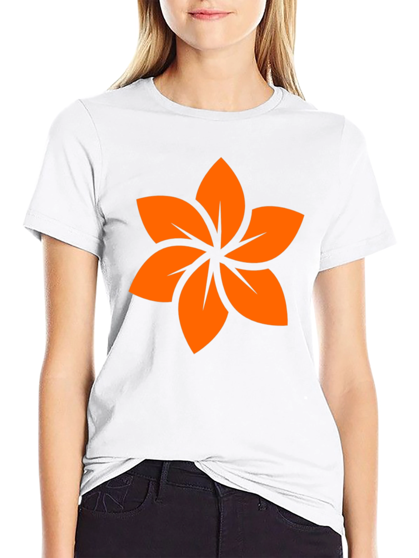 Black T-Shirt with Orange Floral Design