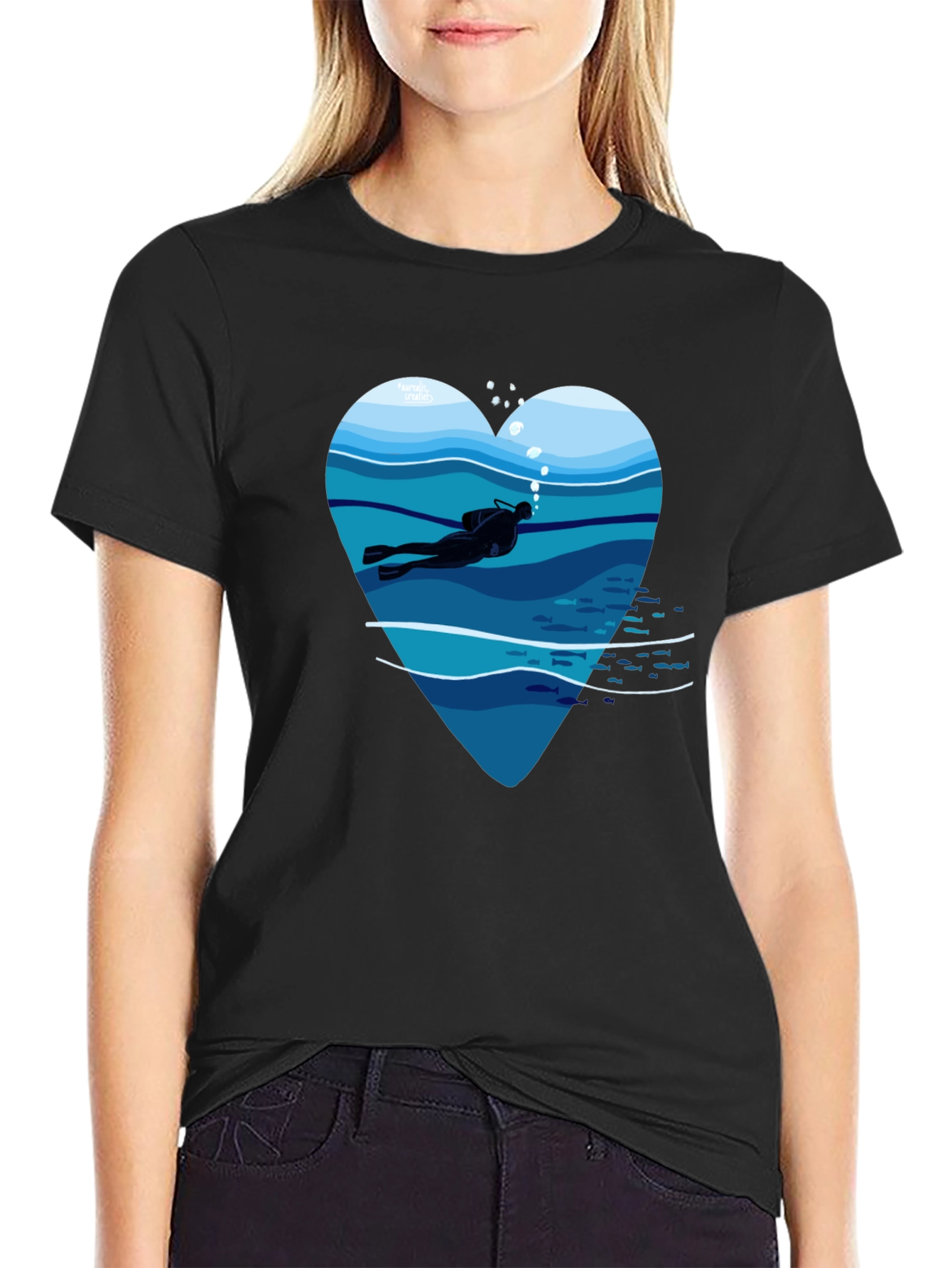Diver Heart Graphic Tee - Black