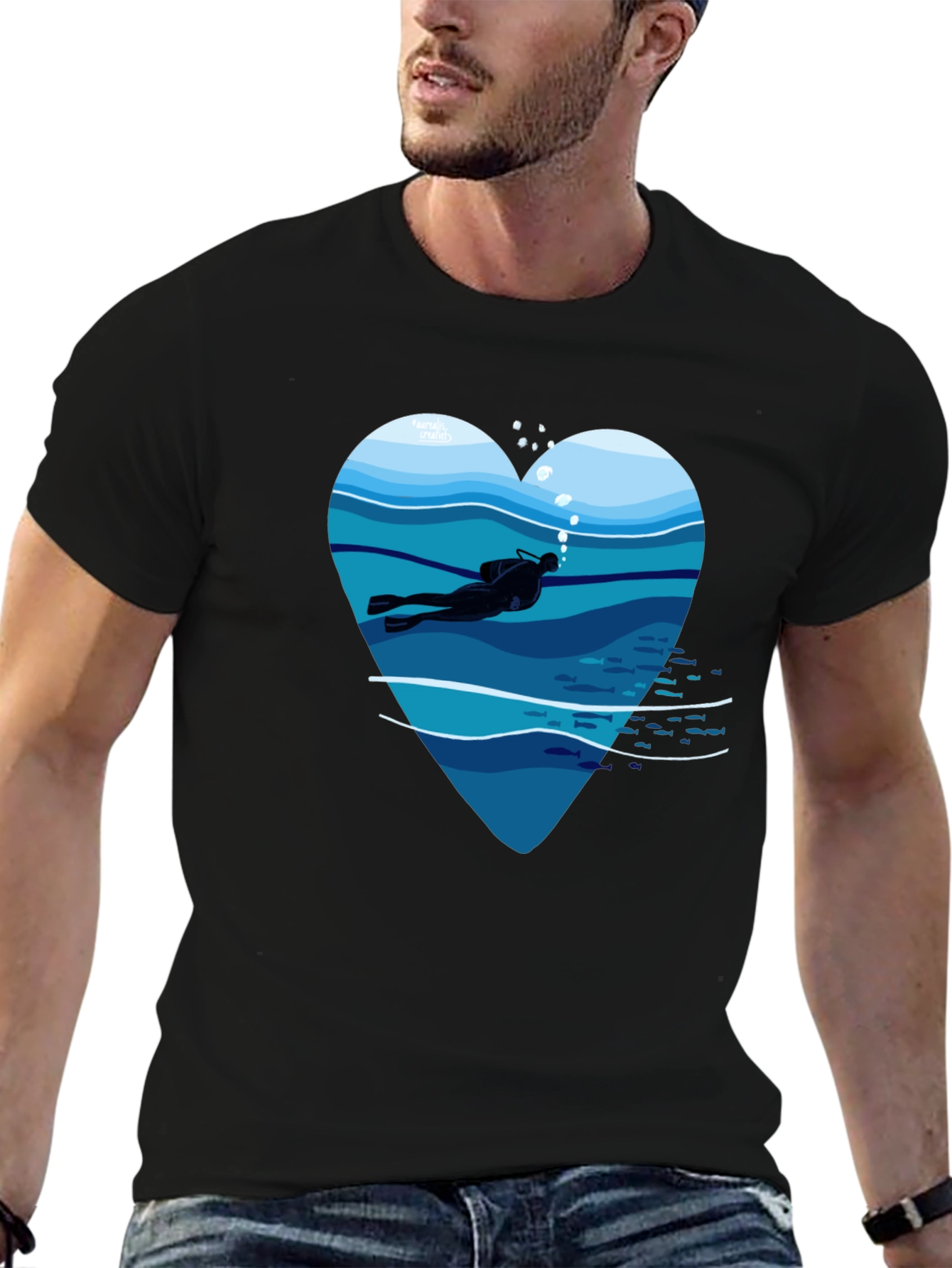 Diver Heart Graphic Tee - Black