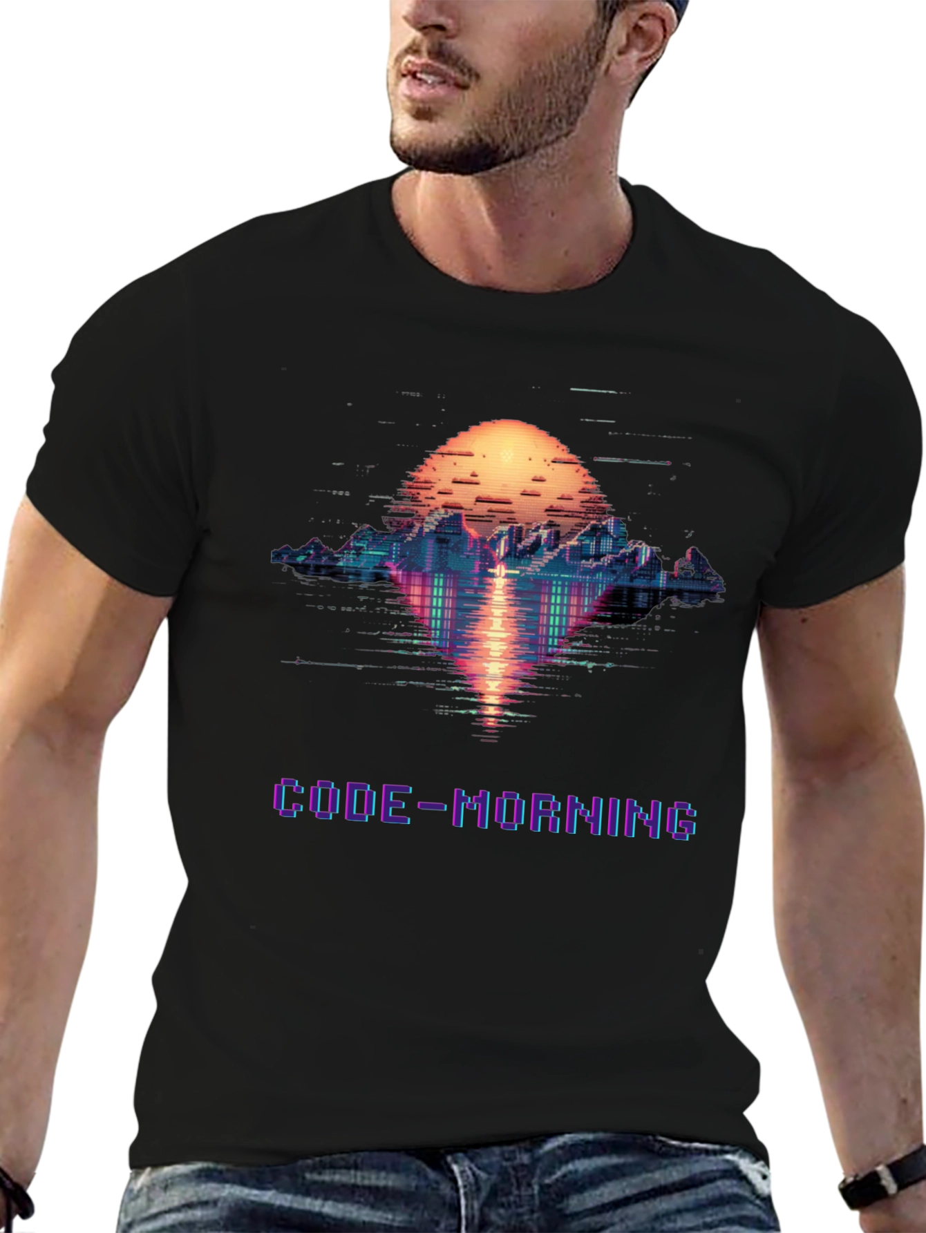 Code-Morning Graphic Tee - Retro Pixel Art