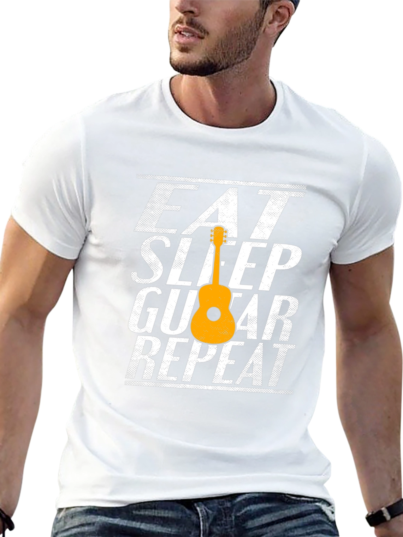 Eat Sleep Guitar Repeat T-Shirt Musician Tee