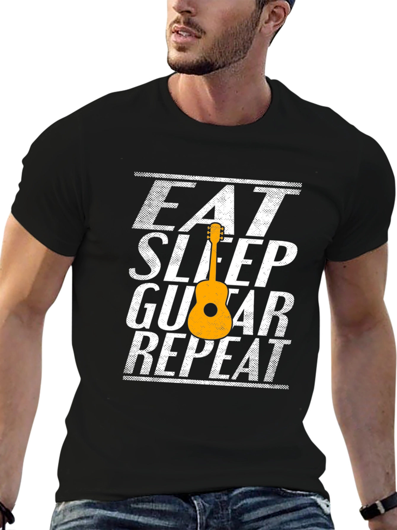 Eat Sleep Guitar Repeat T-Shirt Musician Tee