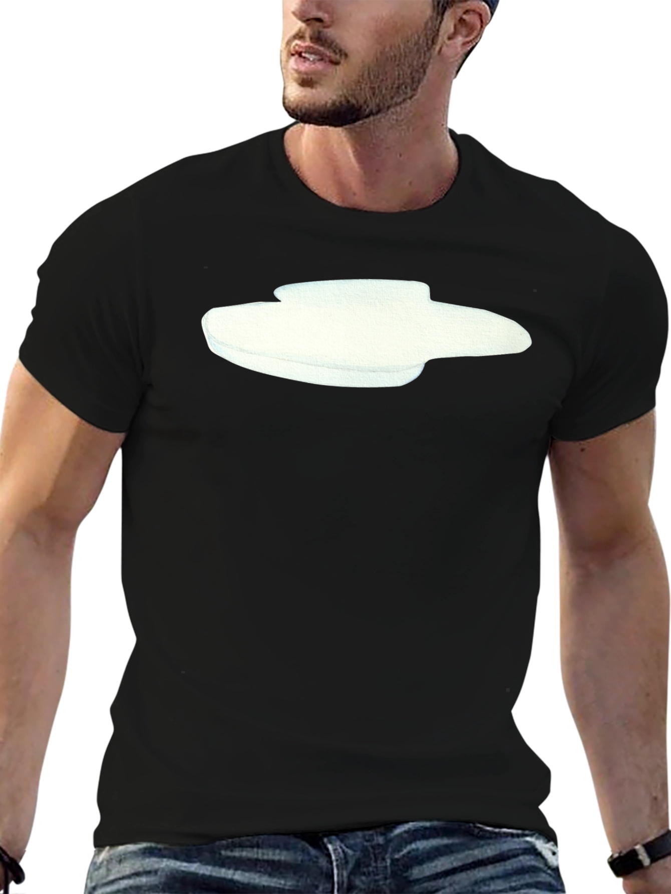 Modern Graphic Tee - Abstract White Design on Black