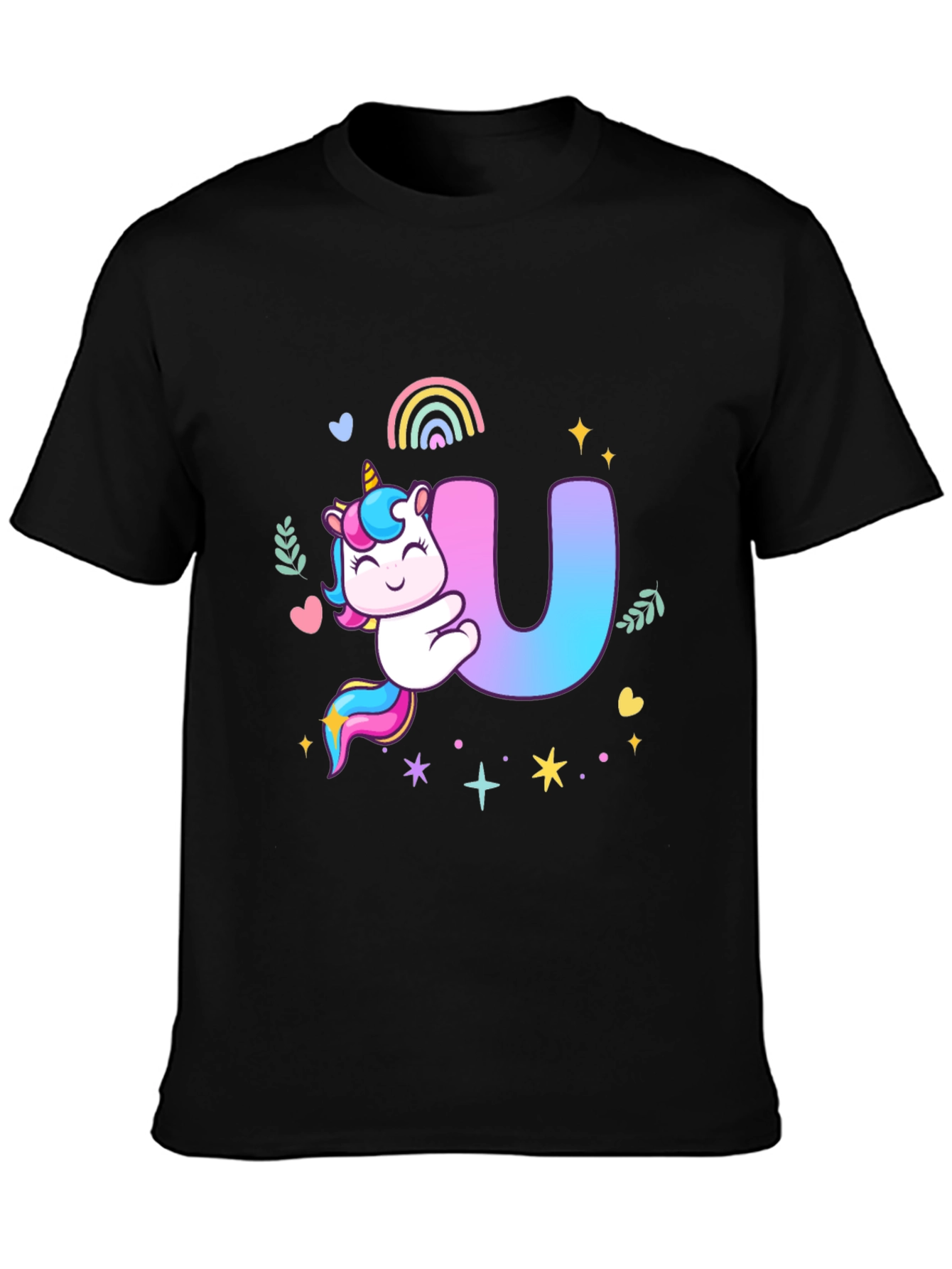 Unicorn U Initial Black T-Shirt