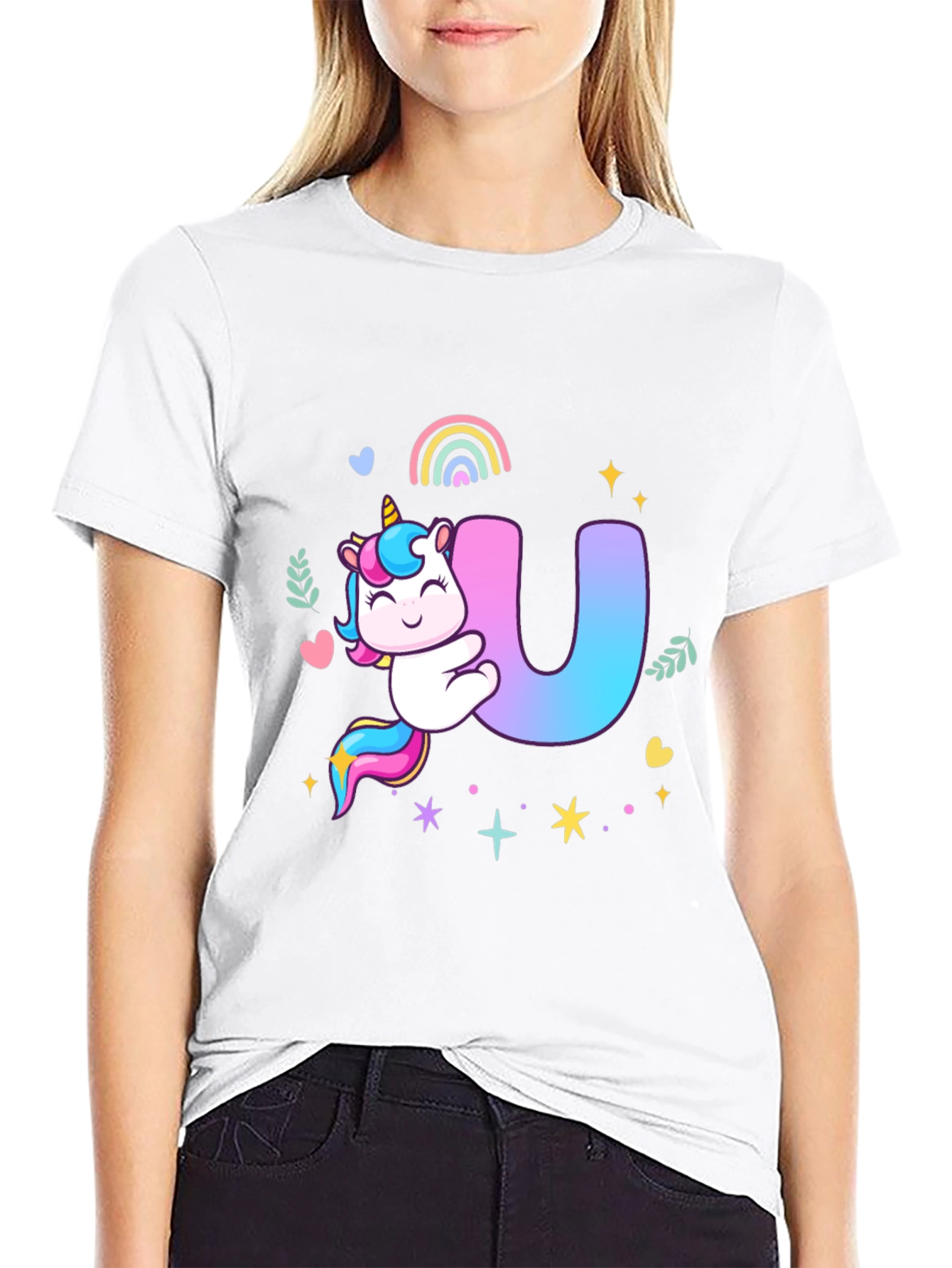Unicorn U Initial Black T-Shirt