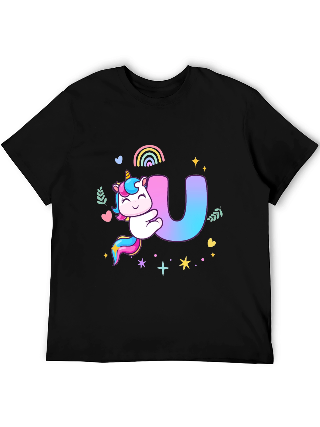 Unicorn U Initial Black T-Shirt