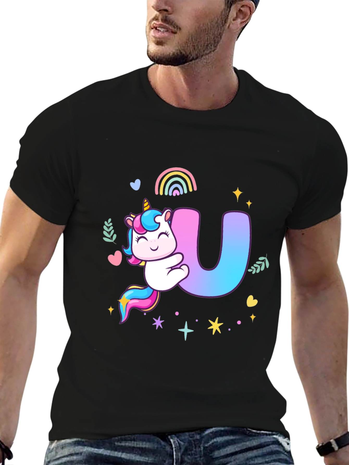 Unicorn U Initial Black T-Shirt