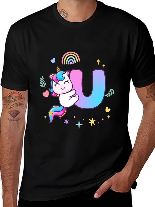 Unicorn U Initial Black T-Shirt