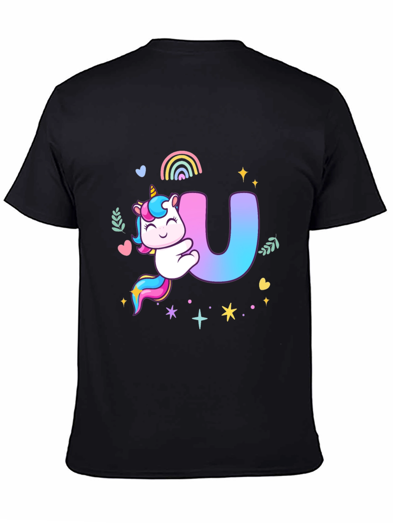 Unicorn U Initial Black T-Shirt