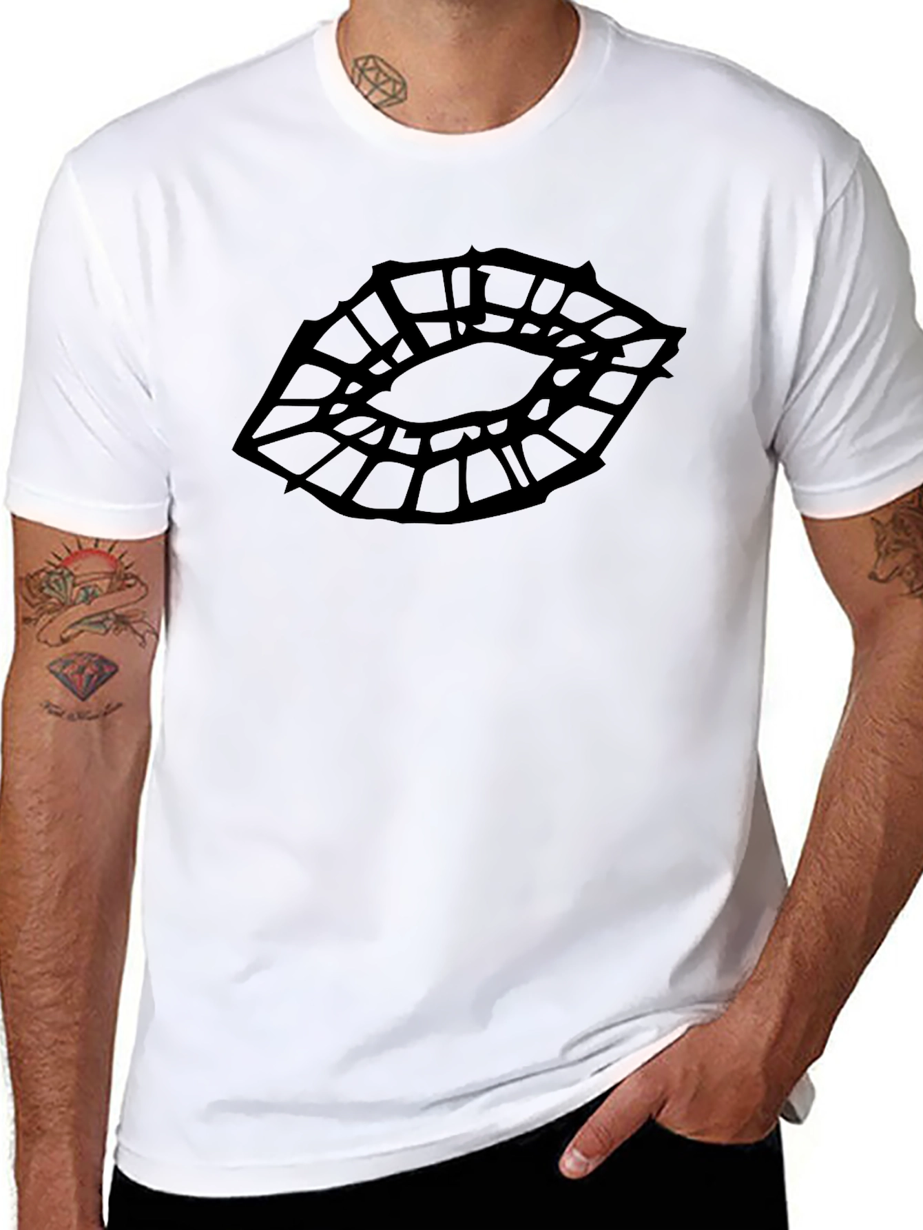 Geometric Lips Graphic Black T-Shirt