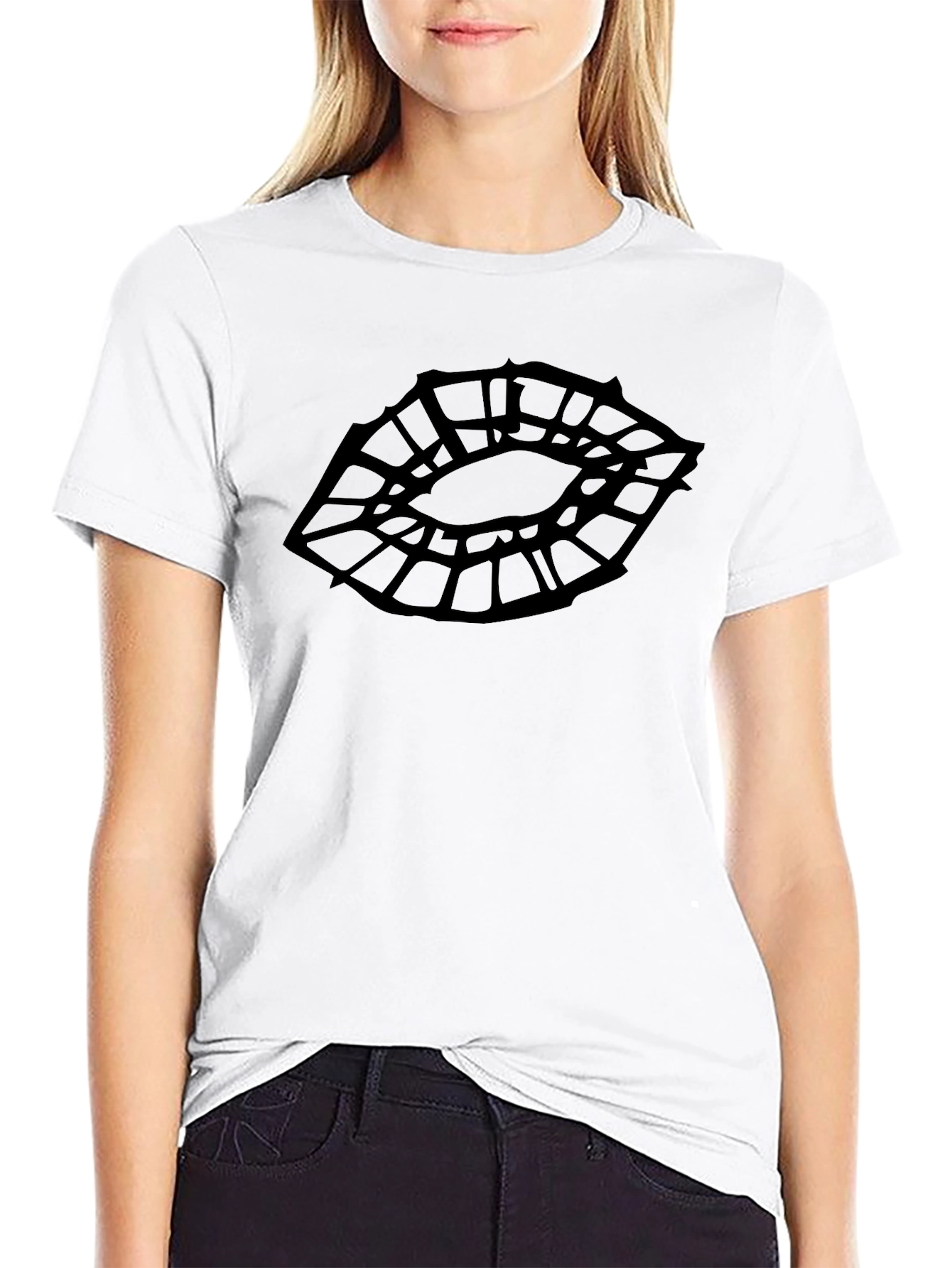 Geometric Lips Graphic Black T-Shirt