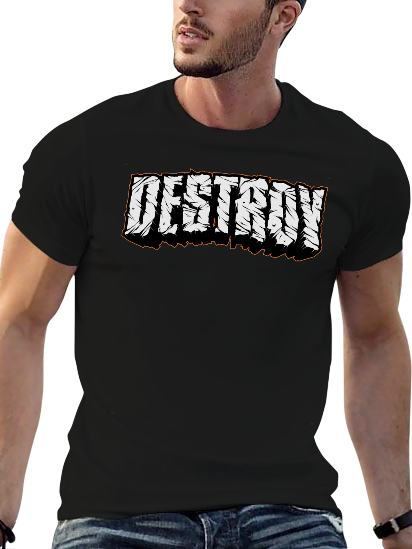 Destroy Graphic Tee - Black Cotton Casual T-Shirt